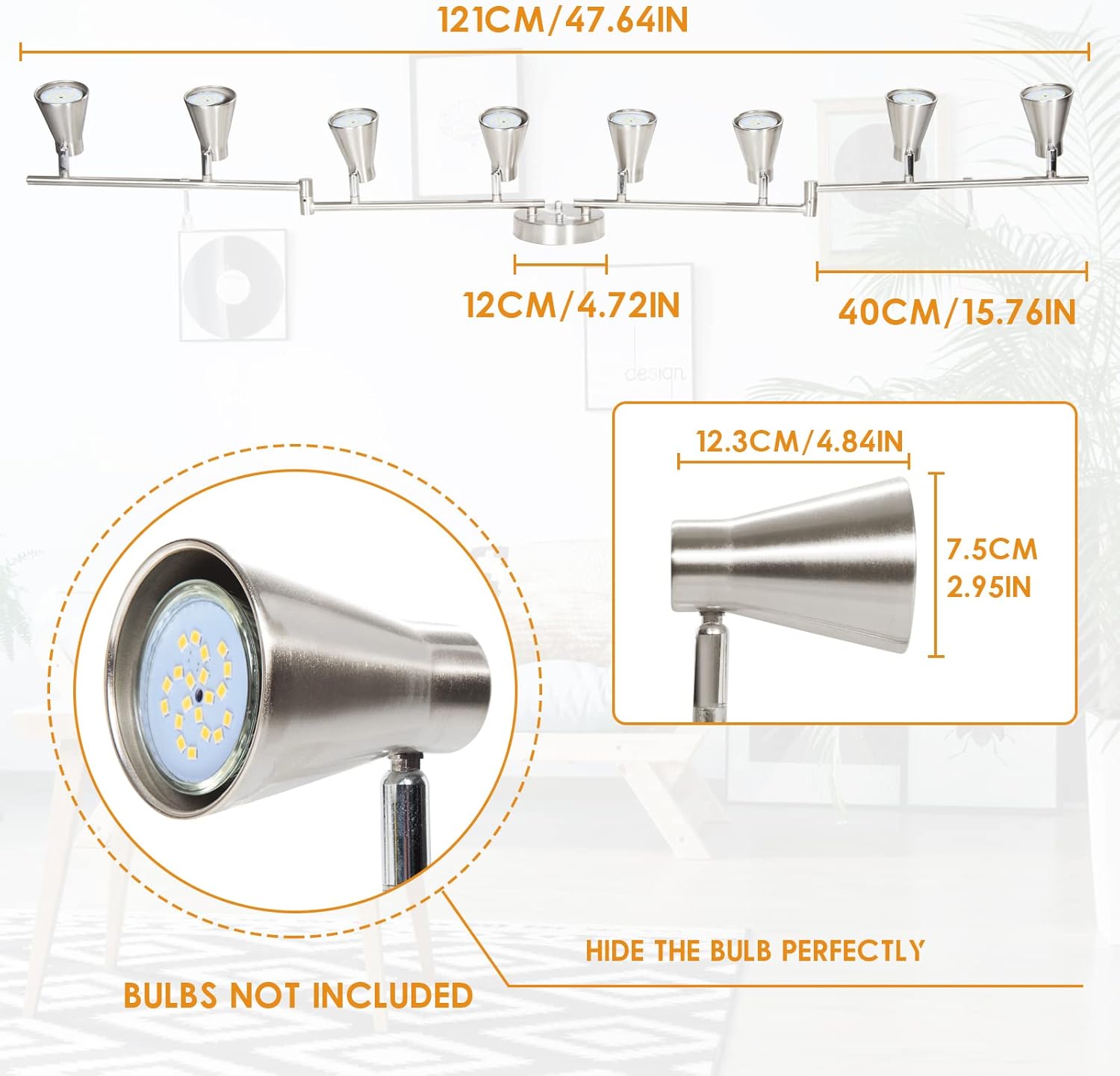 LABOREDUCER LED 8 Light Track Lighting Fixture Flexible, Adjustable Ceiling Spot Light with GU10 Track Light Head, Accent Lighting Foldable Swing Arm Brushed Nickel(Bulbs Not Included)