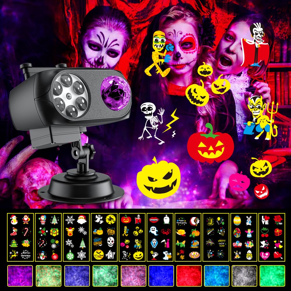 OBEST Światła bożonarodzeniowe LED, 2 w 1 wodoodporne zewnętrzne i wewnętrzne na Halloween, płatki śniegu z 10 arkuszami 80 HD wzory 10 efektów falistych na Boże Narodzenie, imprezy