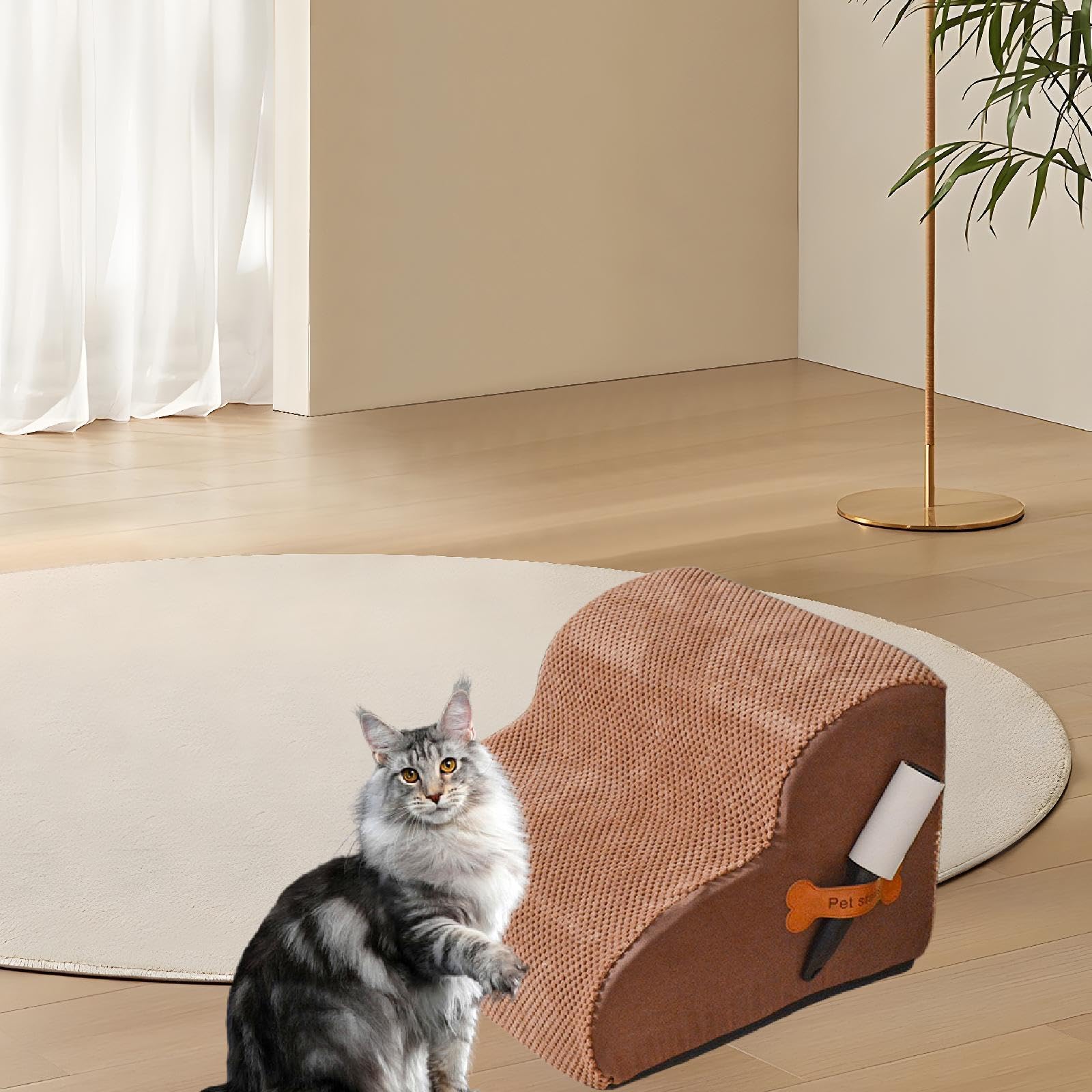 Escaliers pour Chiens 40cm 2 Marches Antidérapant avec Couverture Lavable pour Monter Canapé et Lit- CafÉ