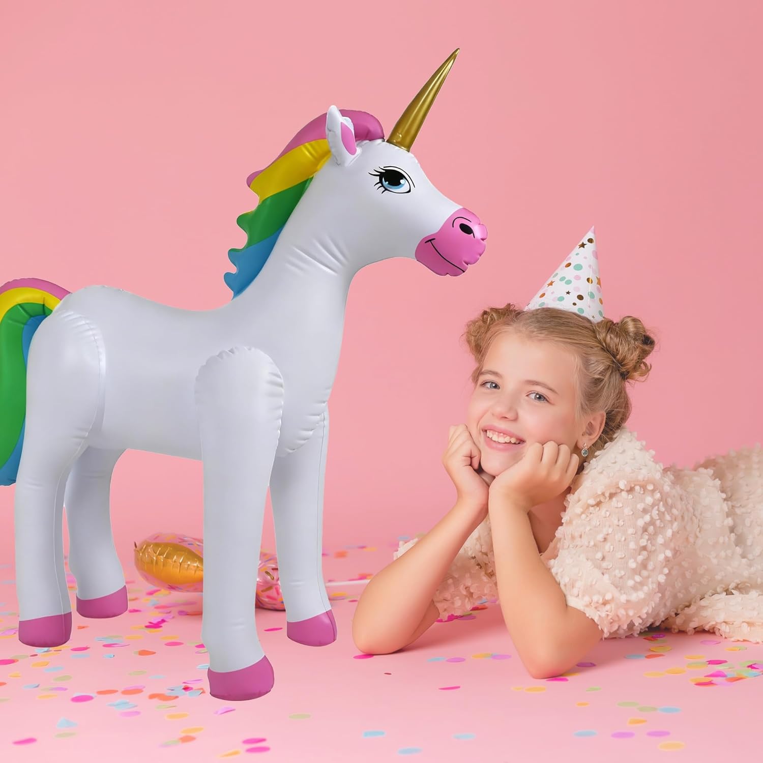 Jet Creations 38" Inflatable Unicorn, Large Self-Standing Cute Rainbow Unicorn for Pool Parties & Birthday Decorations, Adorable Toy Gift for Kids Girls Indoor Outdoor
