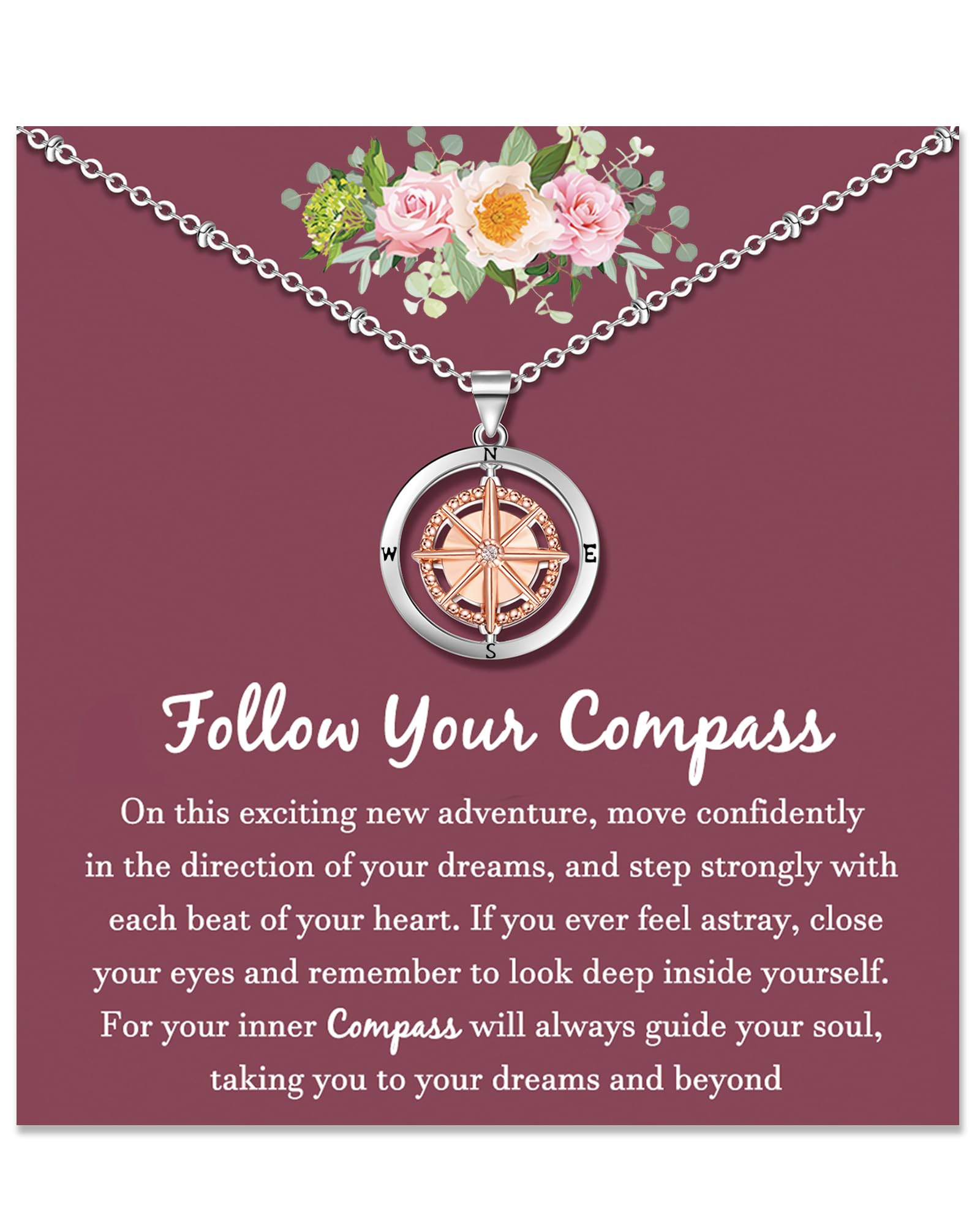 Shonyin Compass Neckalce for Women Girls Graduation Sobriety Inspirational Gifts for Daughter Granddaughter Best Friends Students