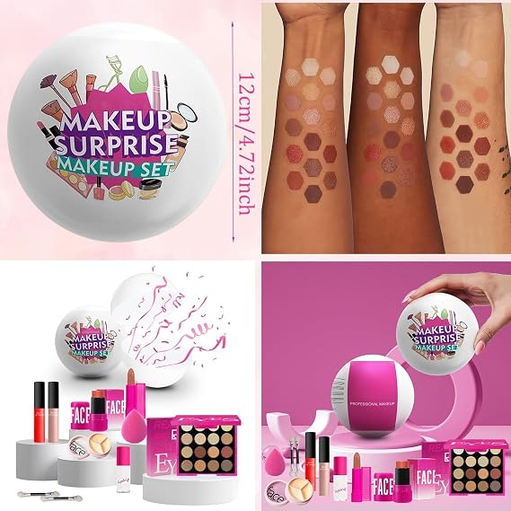 Makeup Gift Set for Women, 16 Colour Eyeshadow Palette, Lip Creams, Lipstick, Lip Oil, Blush Stick, Concealer, Brushes & Sponge, Travel-Friendly All-in-One Full Face Kits