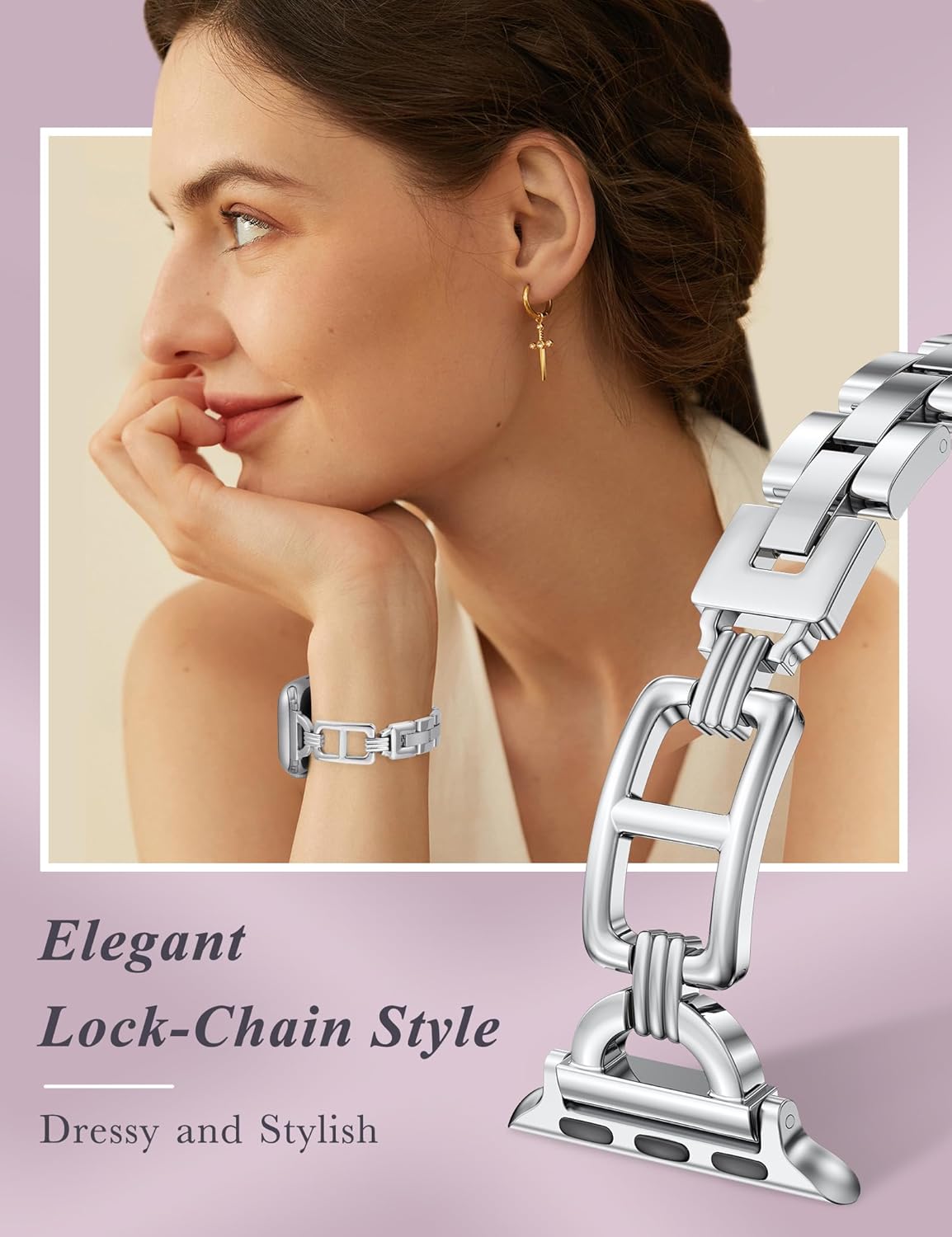 Wearlizer Compatible with Apple Watch Band 41/40/38/44/45/46/49/42mm Women, Dressy Stainless Steel Metal Jewelry Designer Gold Silver Chain Strap for iWatch Series 11 10 9 8 7 6 5 4 3 SE/Ultra 3 2 1 - Image 3