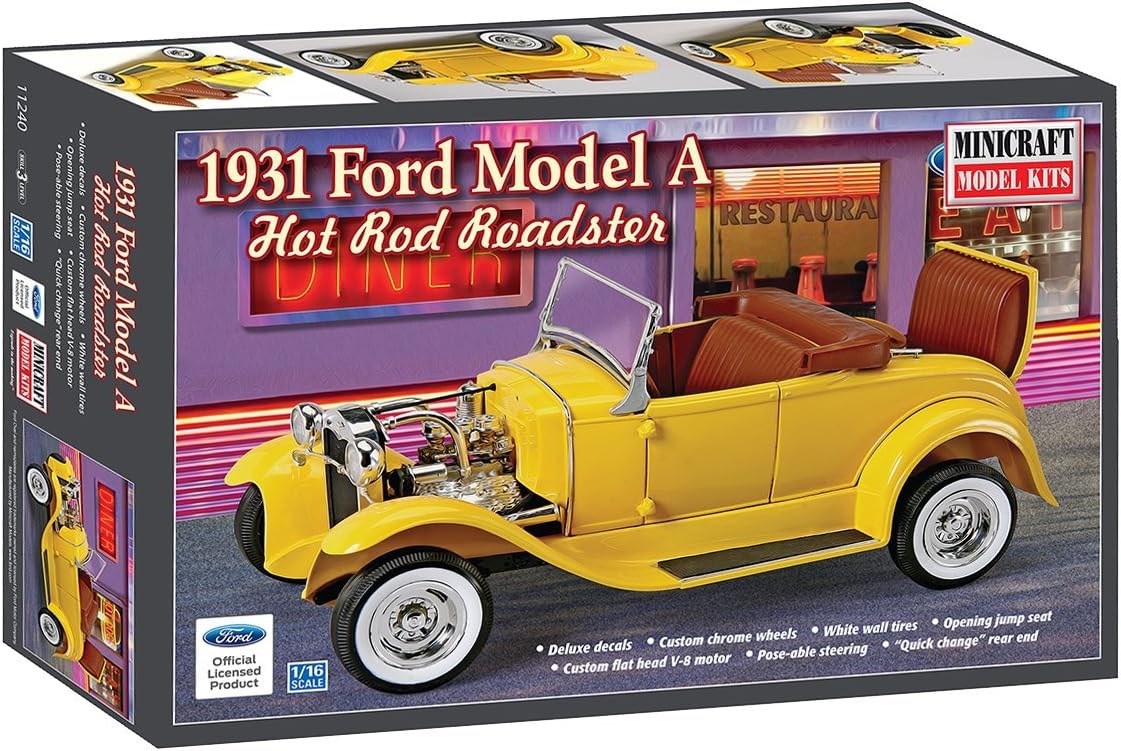 Minicraft MIN11240 Ford Roadster Hot Rod Model Kit, Multi-Colour, 1:16 Scale