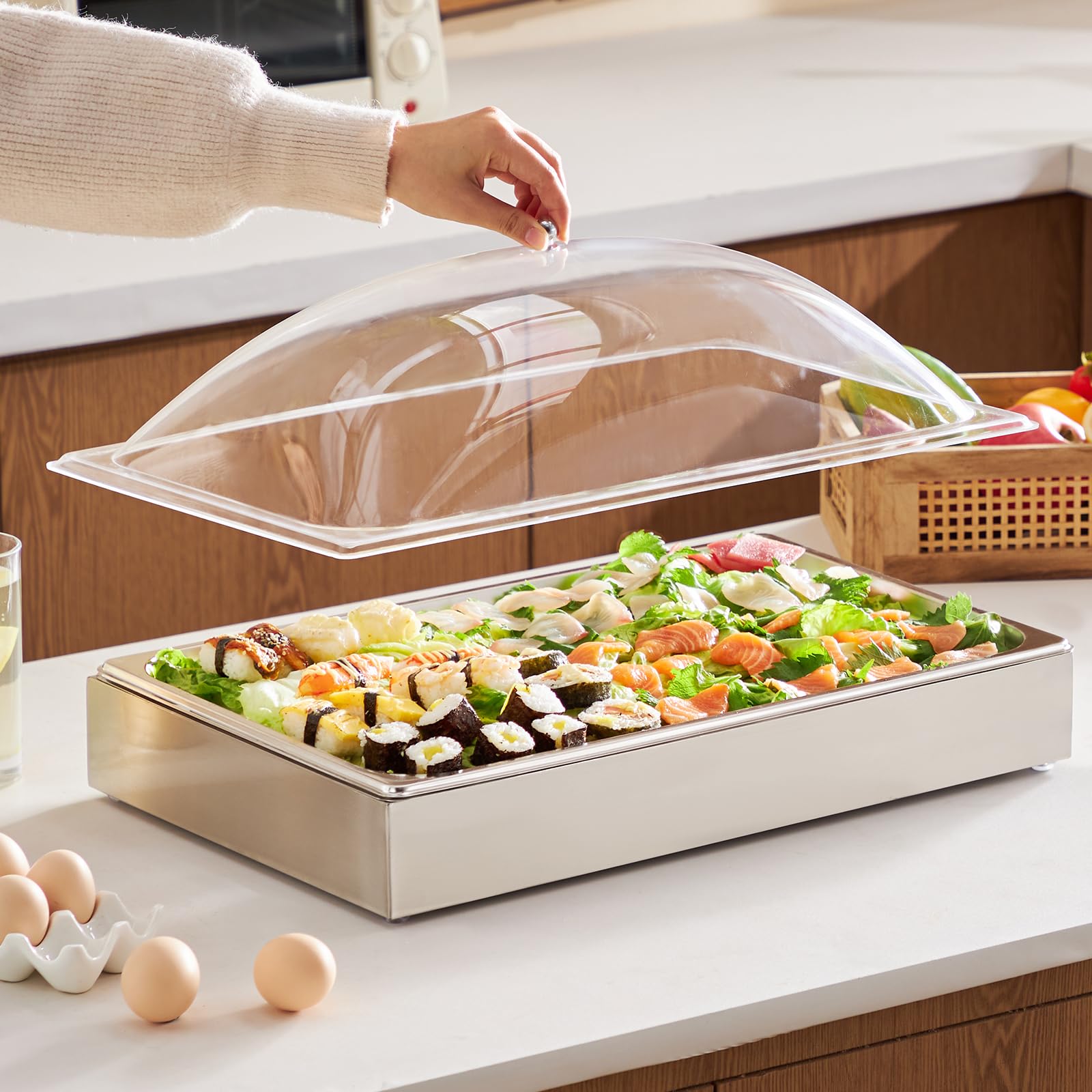 Contenitore per Alimenti per Alimenti da controsoffitto, 5 Vassoio per Alimenti in Acciaio Inossidabile in Acciaio Inossidabile, rastrelliere per distributore di condimenti a Buffet con Coperchio