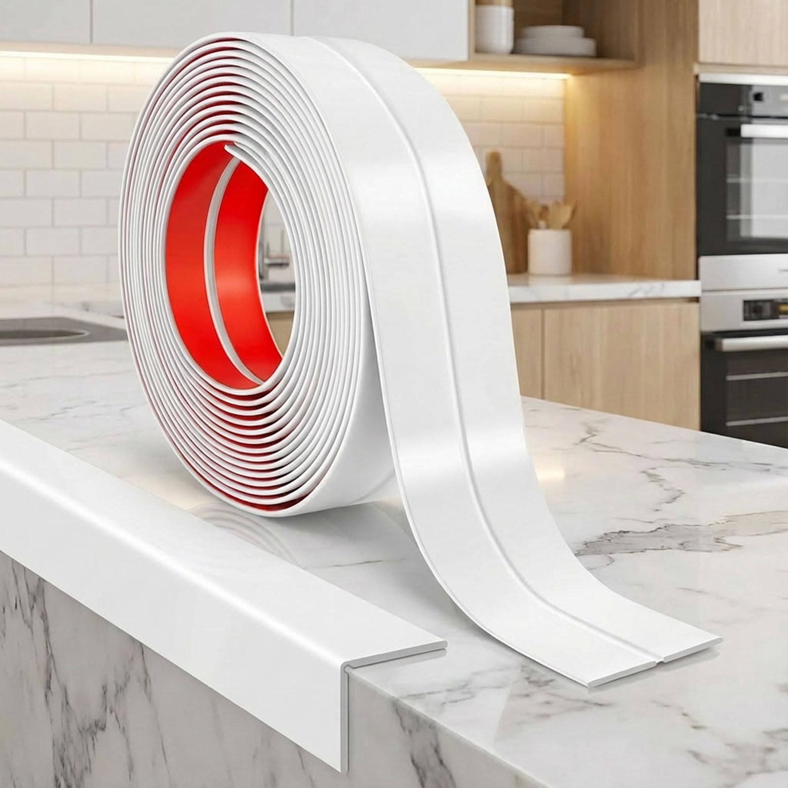 JSIWOTH 9M Self Adhesive Wall Corner Protector, Flexible PVC Moulding Trim, Inside Outside Corner Trim, Peel & Stick Edge Guard for Tile Window Ceiling Worktop, White (30mm)