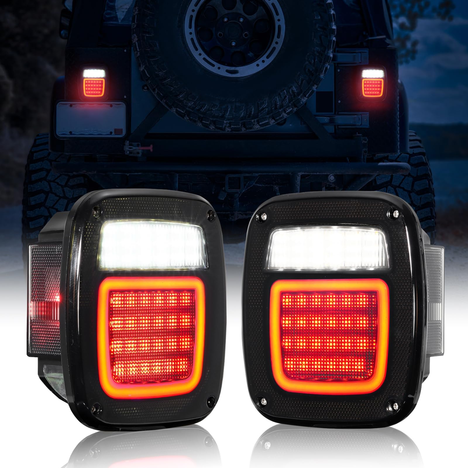 AUXMART 83 LED Tail Lights for Jeep Wrangler CJ, TJ, YJ, JK