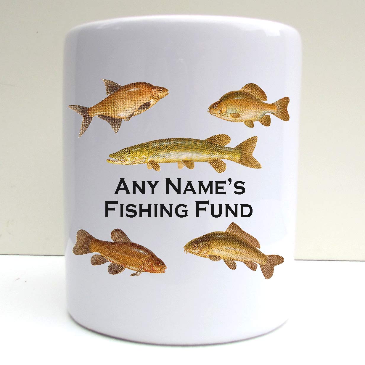 Present2future Personalised Fishing Fund Print Ceramic Moneybox Savings Fund