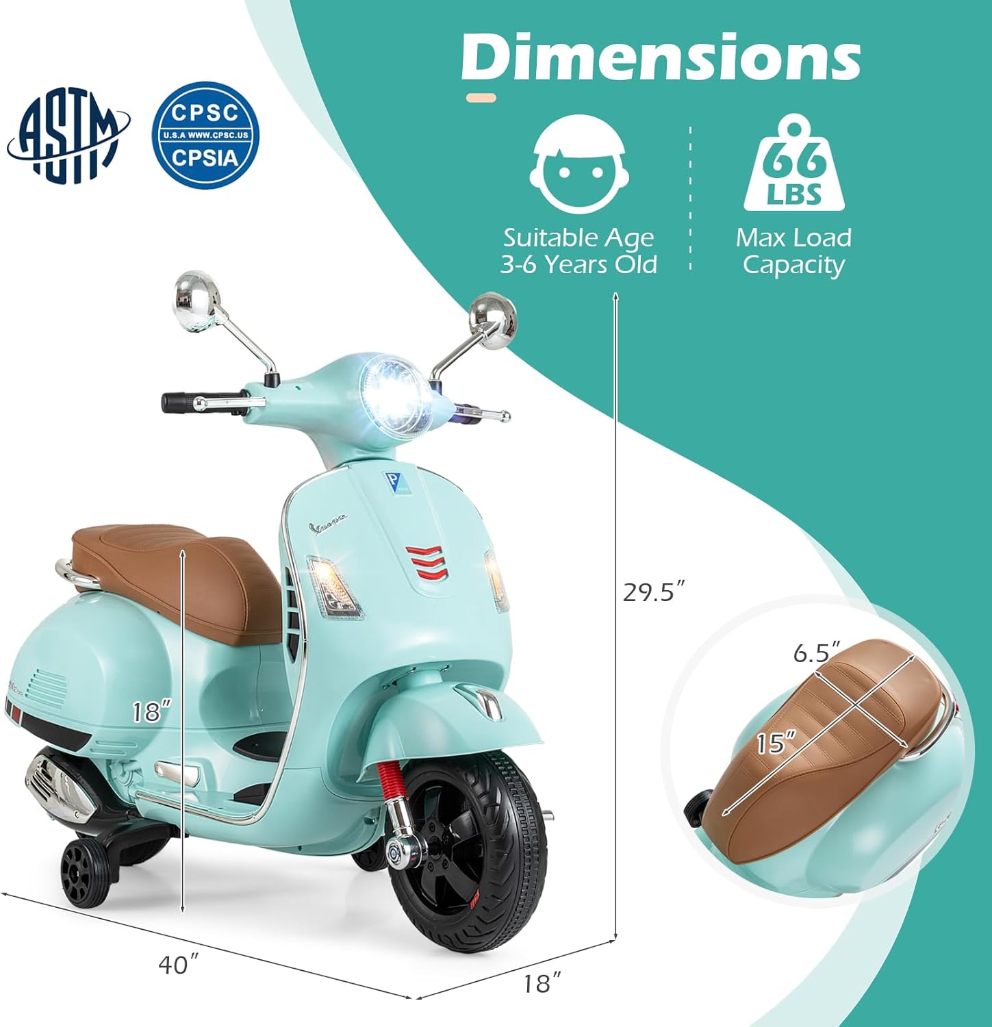 HONEY JOY Kids Motorcycle, 12V Electric Vespa Scooter with Training Wheels, Headlight, Horn, One-Button Start, Battery Powered Toddler Motorcycle, Ride On Toy, Gift for Boys Girls (12V, Green)