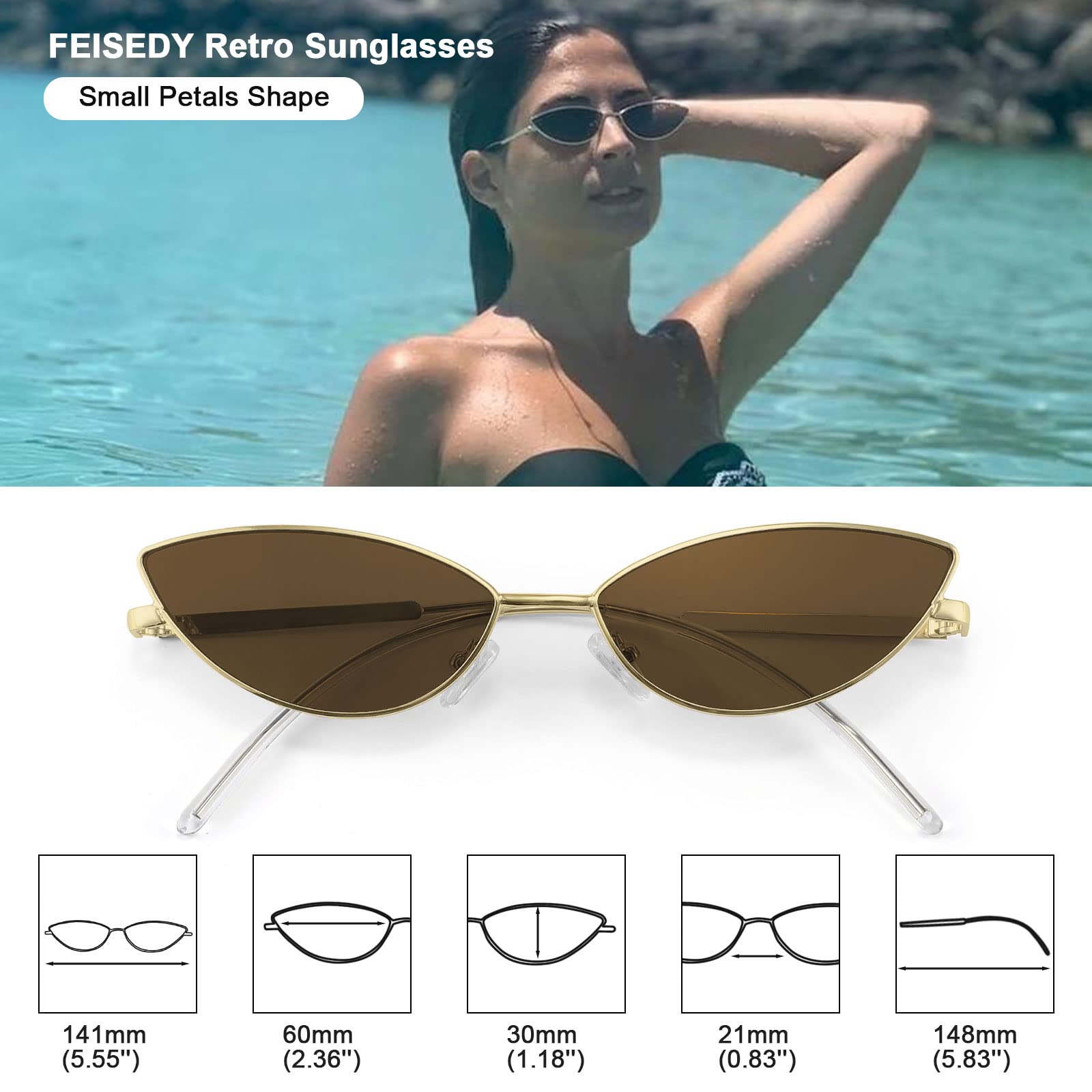 FEISEDY Fashion Designer Sunglasses Retro Small Petals Shape Arc Temple Design B2298