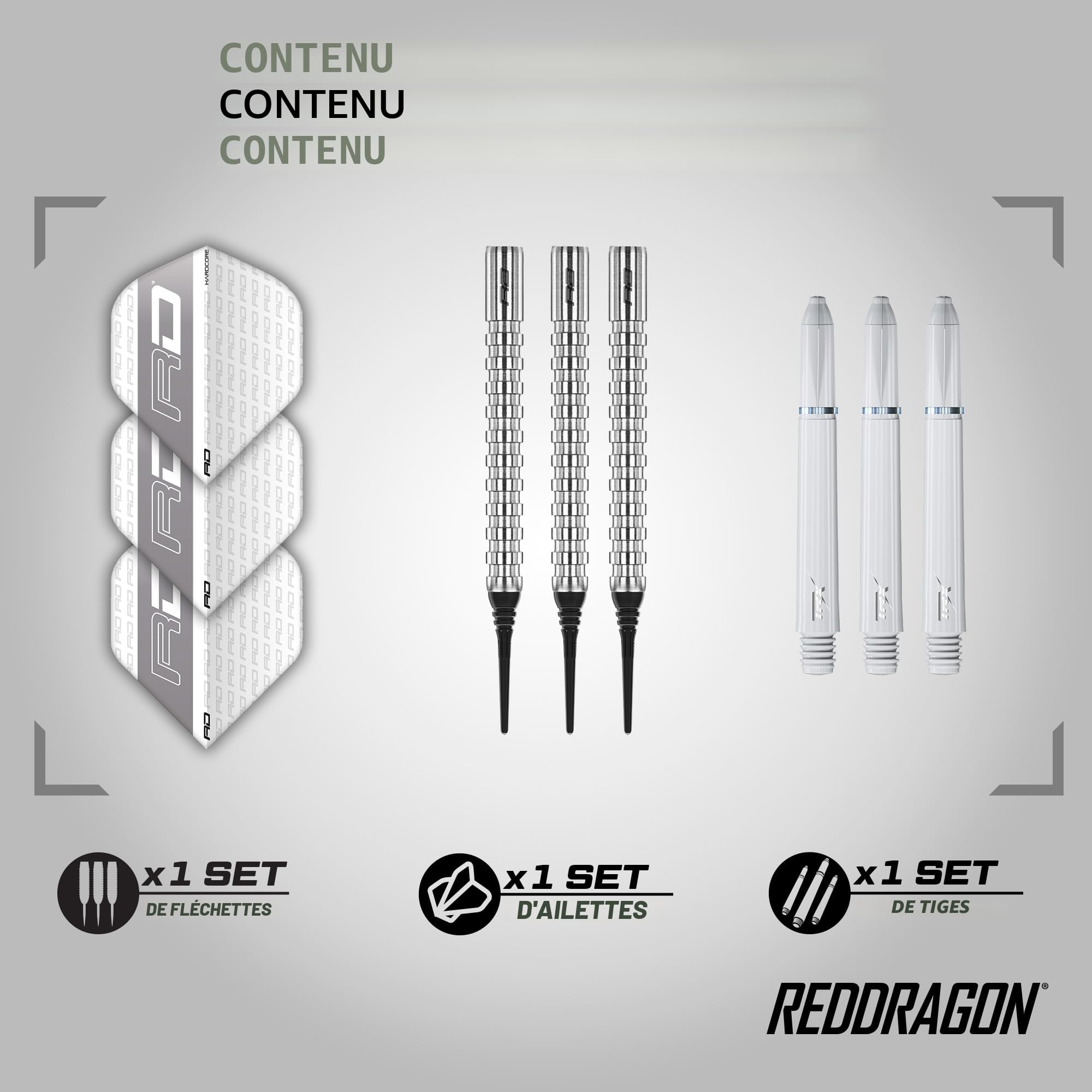 RED DRAGON Javelin Original - Lot de fléchettes en tungstène à pointe souple de 18 g avec plumes et tiges