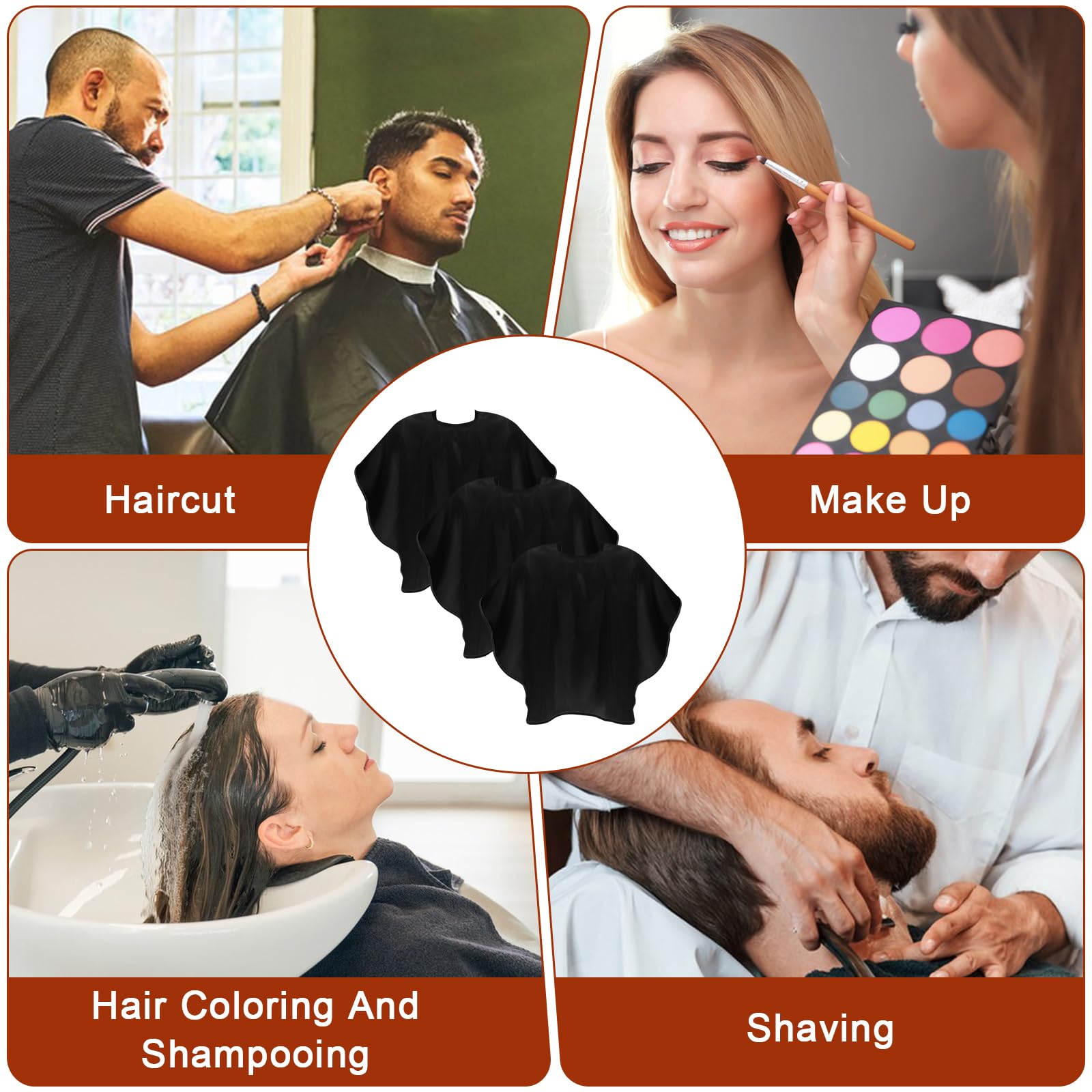 3-teiliges Make up Umhang, Make up Schürze für Kunden, Umhang zum Haareschneiden und Shampoonieren kurzer, Haarfärbeumhang für Haar, Schönheitssalon und Maskenbildner Zubehör(Schwarz)