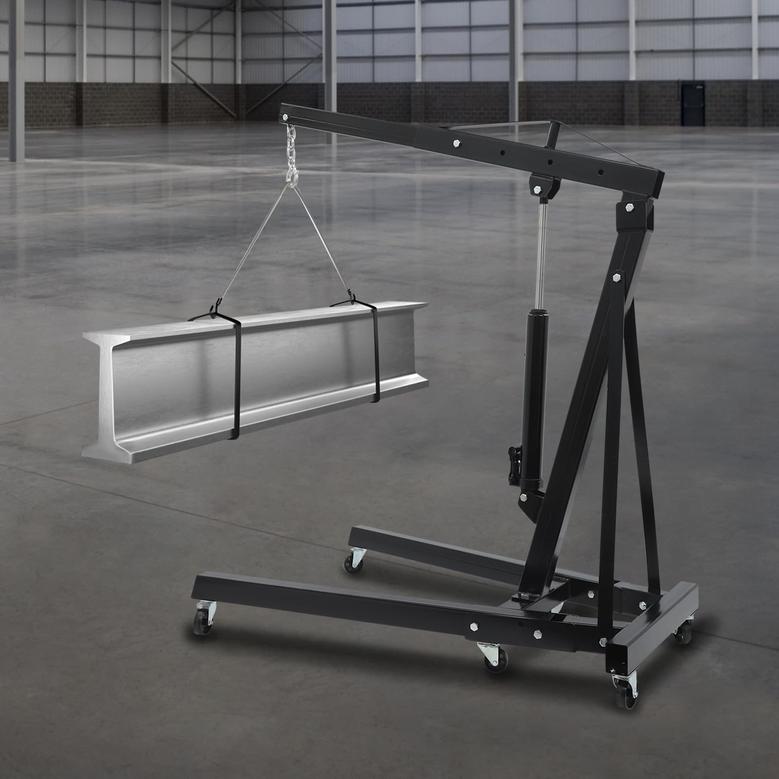 Gru pieghevole da 2 tonnellate, 148 x 90 cm, 0-210 cm, altezza di sollevamento, in acciaio al carbonio, nero, a 4 livelli, per officina, garage, auto, camion, motore
