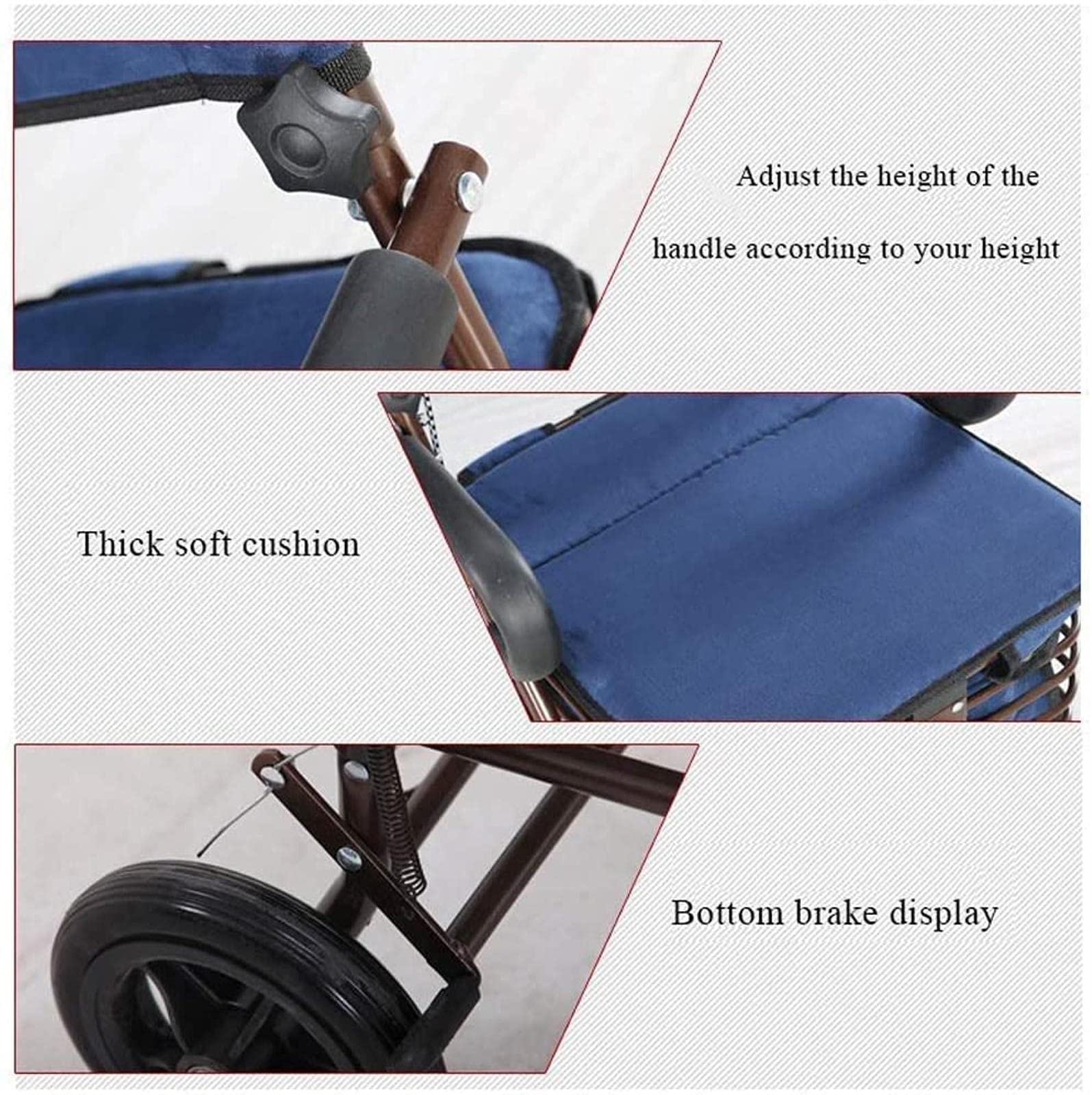 Andador con Ruedas para Personas Mayores Y Adultos, Carrito De Compras, Silla De Ruedas, Carrito De Cuatro Ruedas, Ideal para El Hogar, Ideal para Aniversarios Cómodos (Rojo)