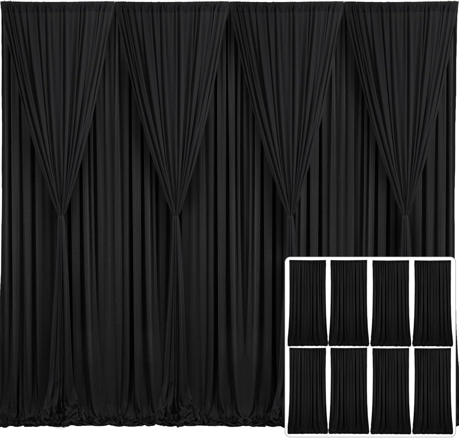 8 Panels Black Backdrop Curtain for Parties Wrinkle Free