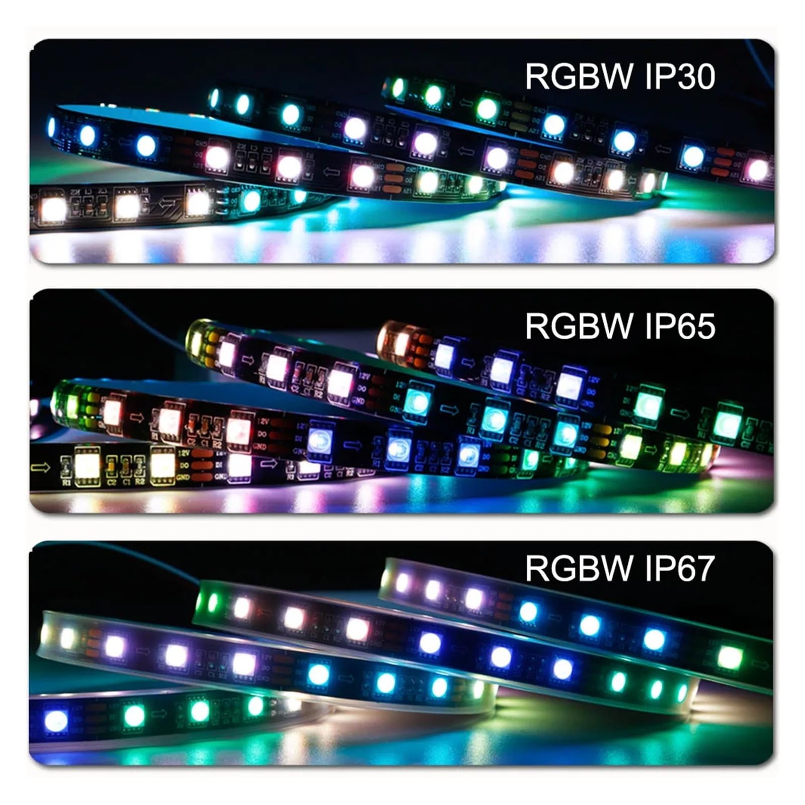 Tira de LED direccionable SK6812 RGBW RGBWW de 1-5M SMD 5050 4 en 1 60LEDs/m DC12V blanco negro PCB IP30 IP65 IP67 cinta de píxeles(White PCB,SK6812 RGB W_5M 60 IP67)