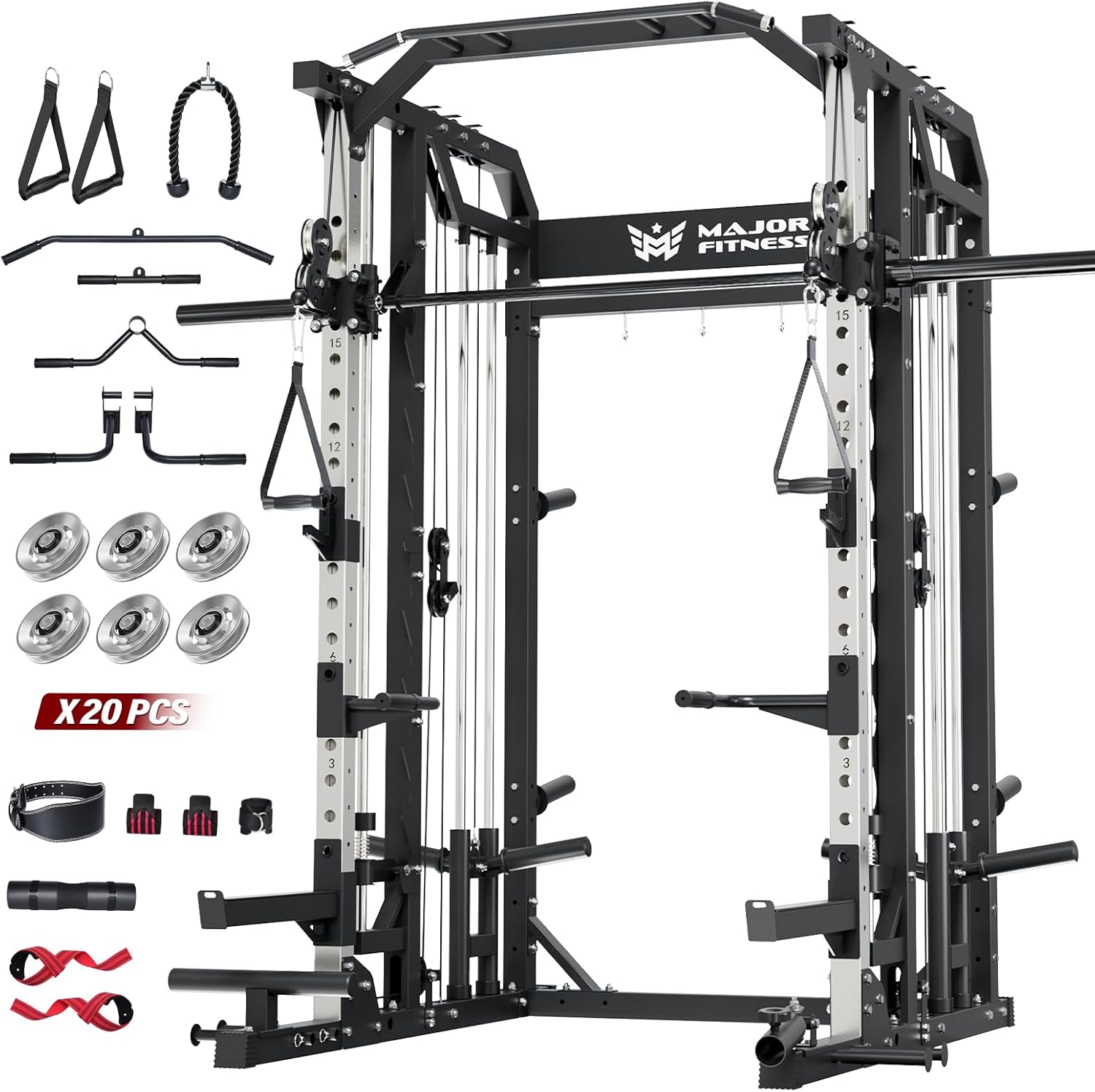 Major Fitness Drone2 Advanced Training Smith Machines– All-in-One Home Gym Squat Rack with Aluminum Pulley Set