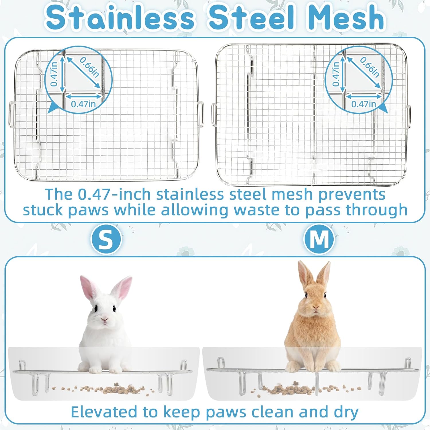 BWOGUE Stainless Steel Rabbit Litter Box with Sifting Tray, Metal Grids Bunny Litter Box, Small Animal Toilet Pan Steel Grid for Adult Guinea Pigs, Chinchillas, Ferrets, Easy to Clean, Odor Control