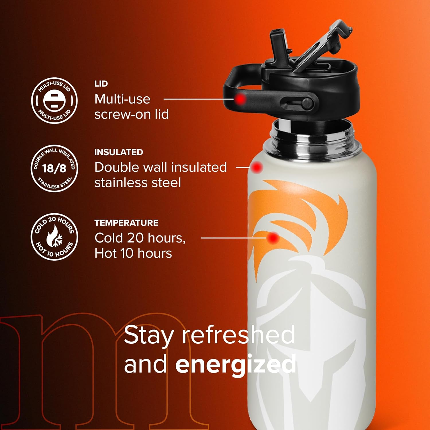 Mint Sport Insulated Stainless Steel Water Bottle with Straw – 32 oz BPA-Free Sports Water Bottle, Leakproof Double-Wall Vacuum Insulation for Gym, Travel & Sports (Thunder Grey) - Image 2