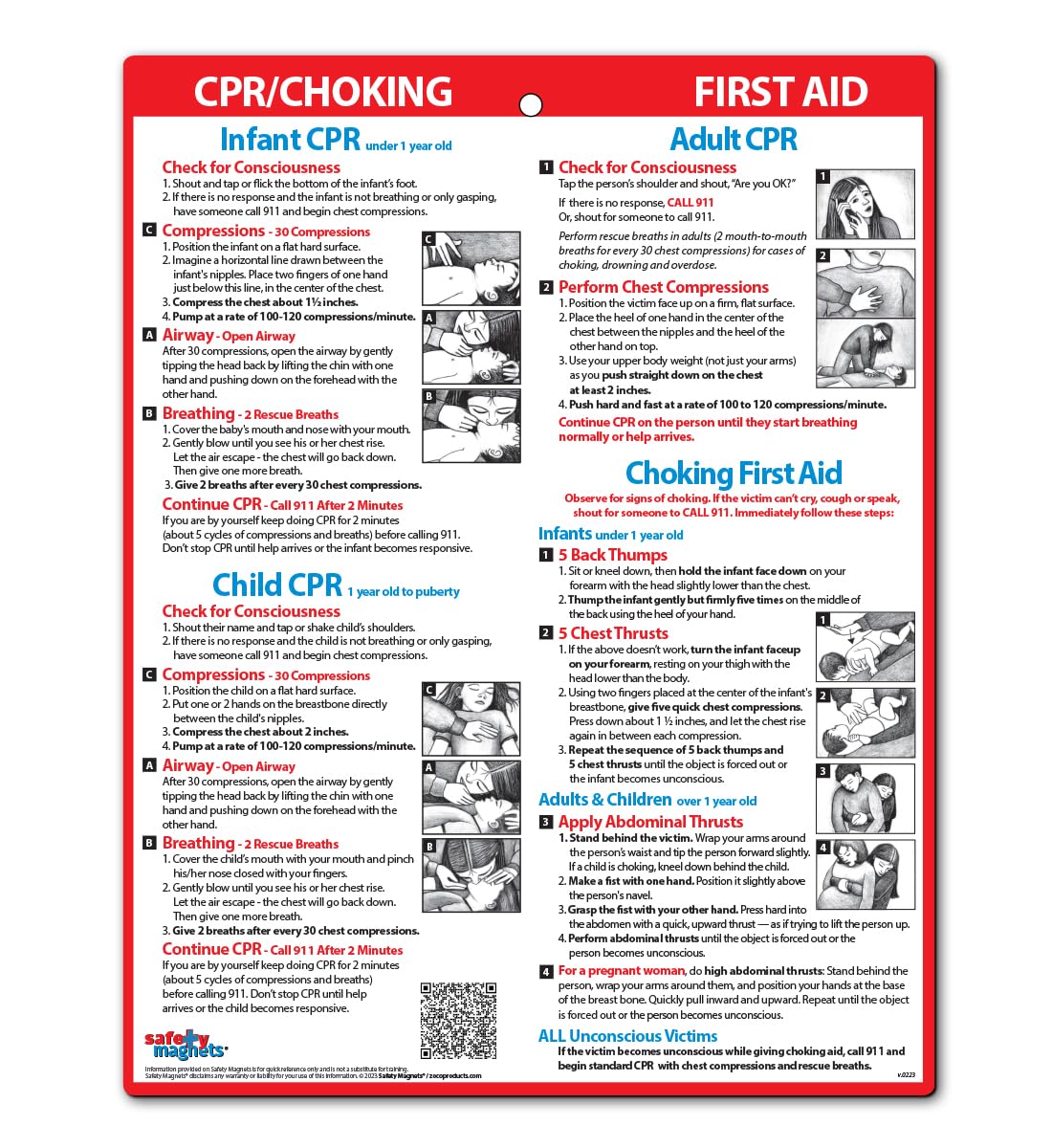 Safety Magnets by ZOCO – CPR & Choking Fridge Magnet – First Aid Instructions for Infants, Children, & Adults – Heimlich Maneuver Laminated Card 8.5" x 11"