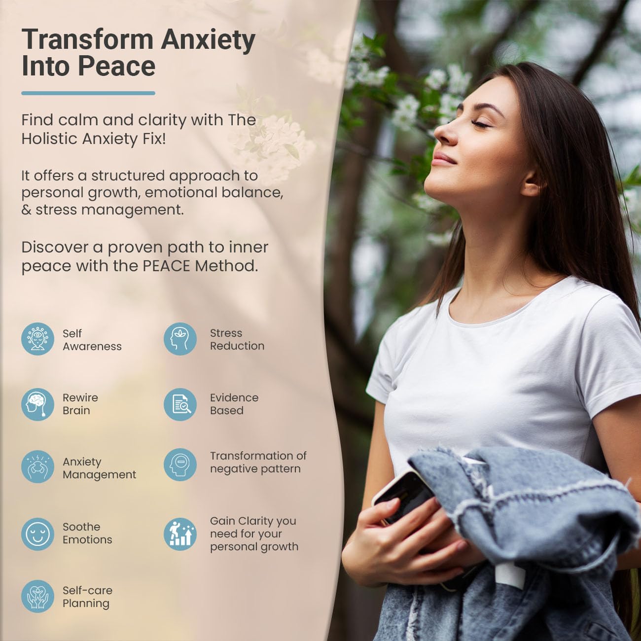The Peace Method The Holistic Anxiety Fix: Diario y manual de salud mental | Diario diario de 8 semanas con indicaciones | Diario de bienestar para aliviar el estrés | Diario de cuidado personal |
