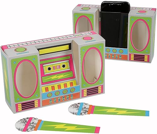 Fun Express Amplificadores de teléfono retro Boom Box de 8" x 5" con accesorios de micrófono, 12 piezas