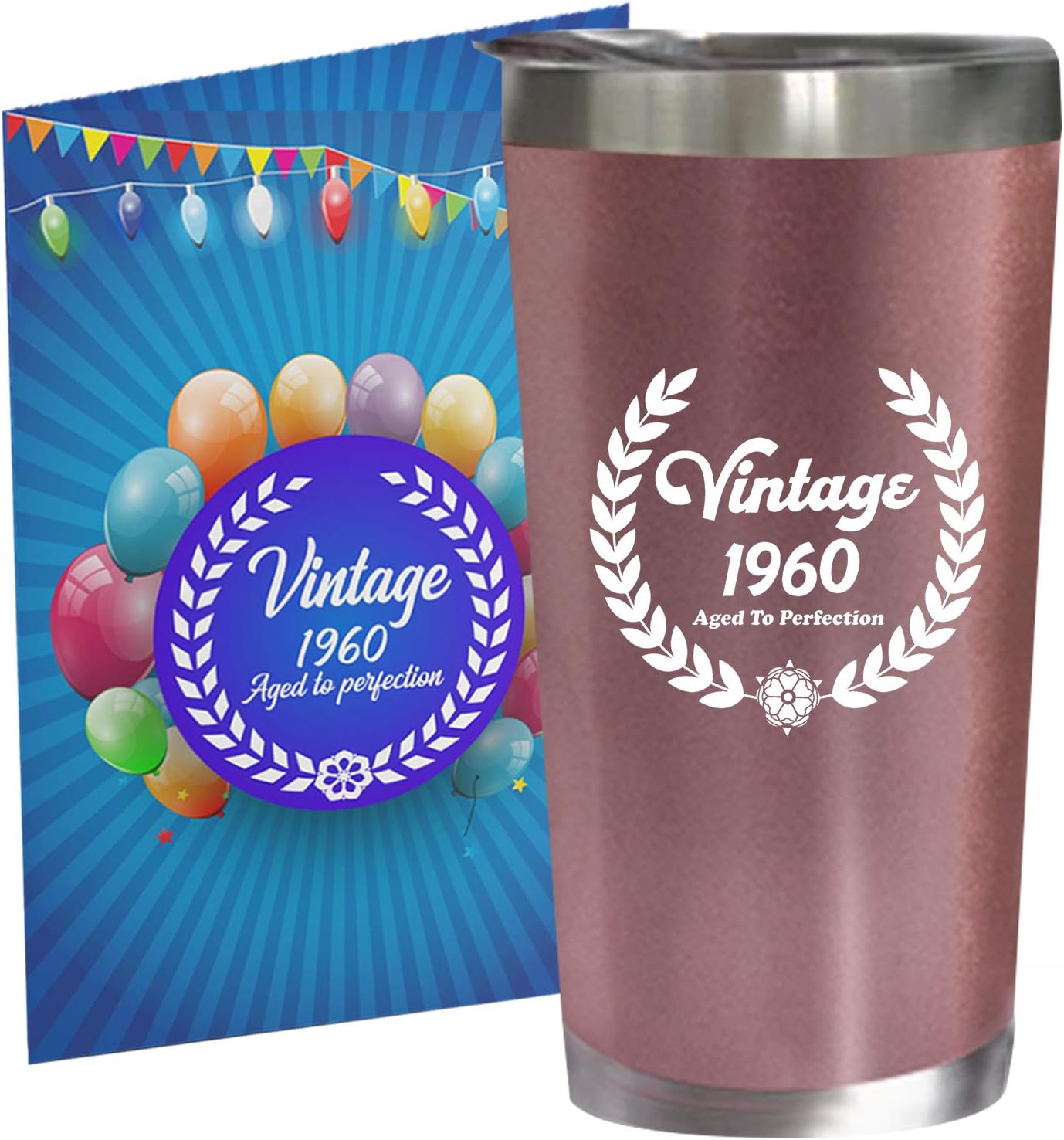 Get Discount 70% Price 1960 60th Birthday for Women or Men 20 oz Wine Tumbler Stainless Steel Double Wall Insulated for Her or Him Husband Wife Mom Dad Vintage Aged to Perfection with Lid