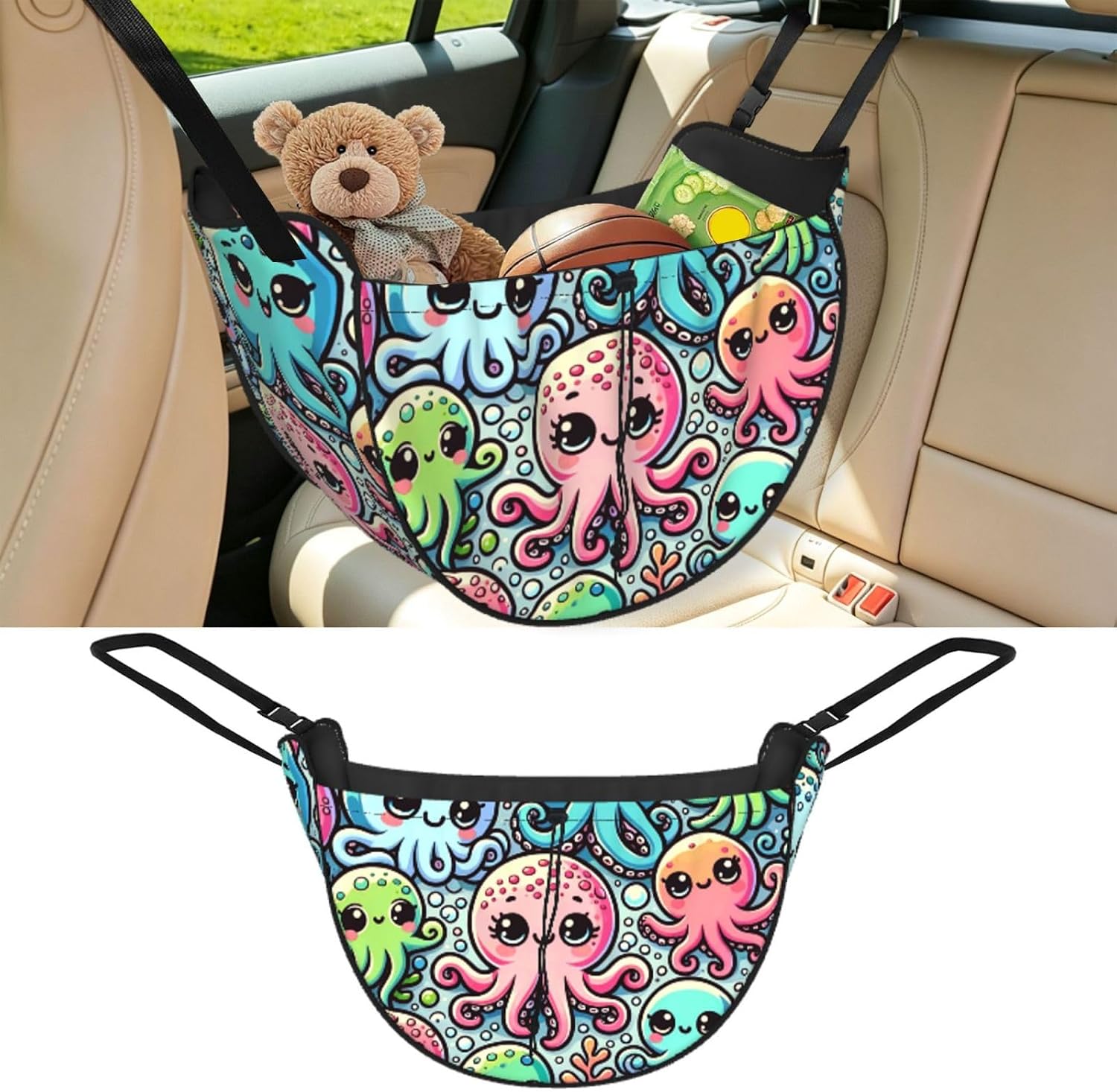 Augenstern Cute-Colorful-Cartoon-Inkfish Car Backseat Organizer Bag For Road Trips