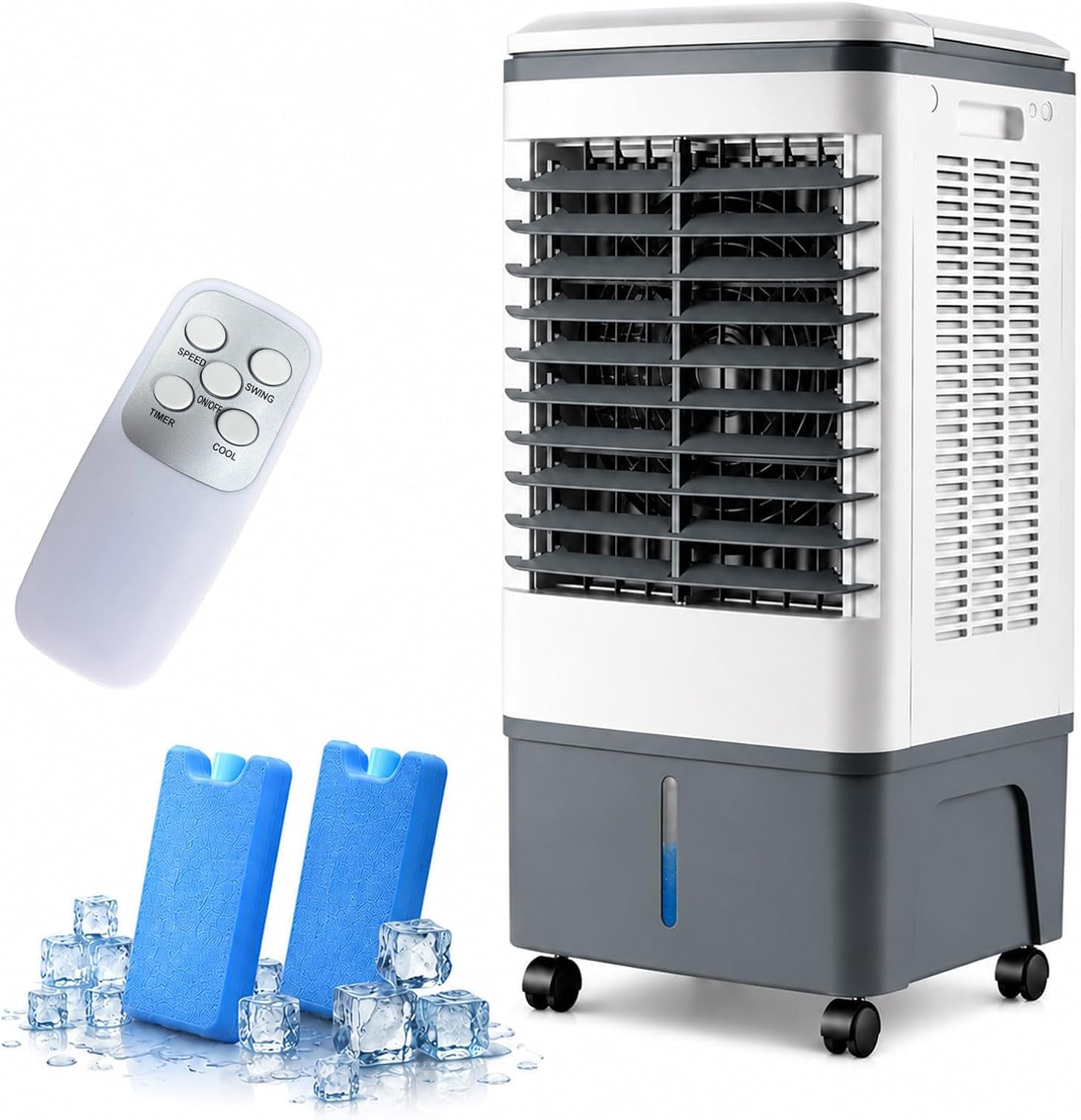 AYCDL 3000CFM Swamp Cooler, 4-IN-1 Evaporative Air Conditioner with 10.5Gal Tank, 2 Ice Packs, Remote, 120° Oscillation, Portable Cooling Fan for Bedroom,A-30L