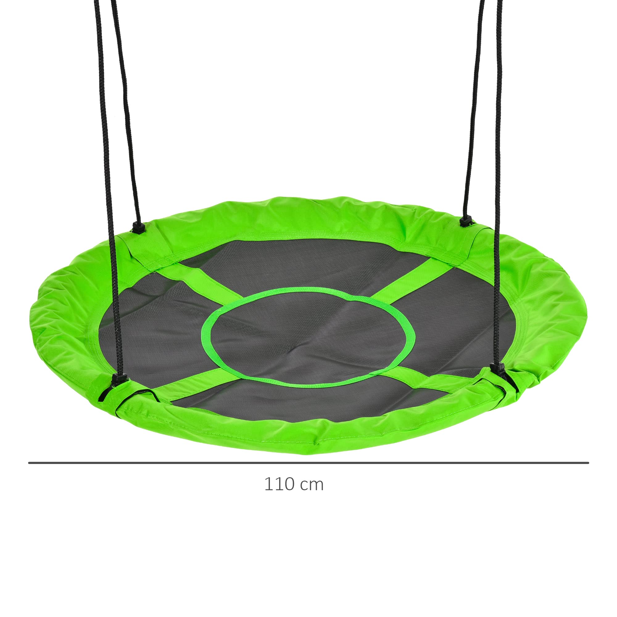 Outsunny Balançoire nid d'oiseau Ronde balançoire Panier Ø 110 cm 4 Anneaux Inclus métal époxy Oxford Haute densité Vert