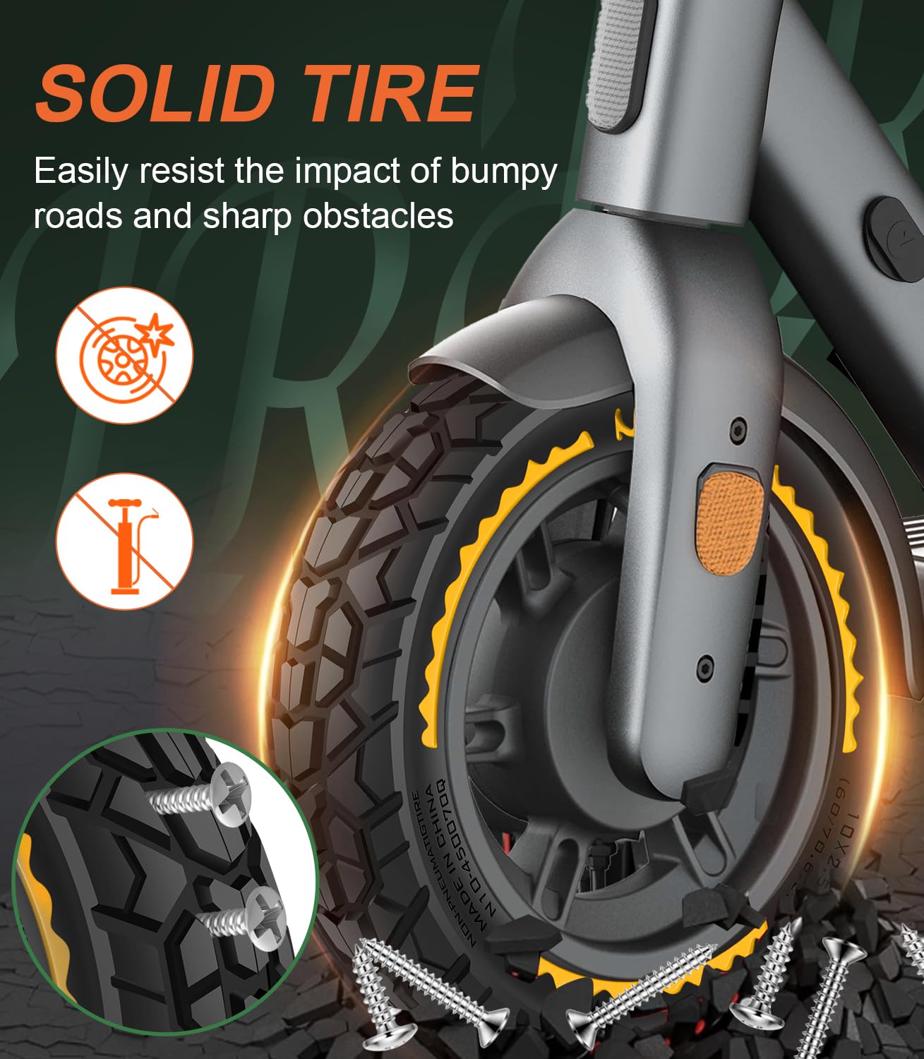 BANGTING 2PCS 10x2.50-6.5 Pneus Increvables pour Roue Trottinette Electrique - 60/70-6.5 Pneu Tubeless, 10x2.50 Pneu Plein Tout-Terrain pour Ninebot G30 Série et Xiaomi 5/5 Pro/5 Max (Jaune)