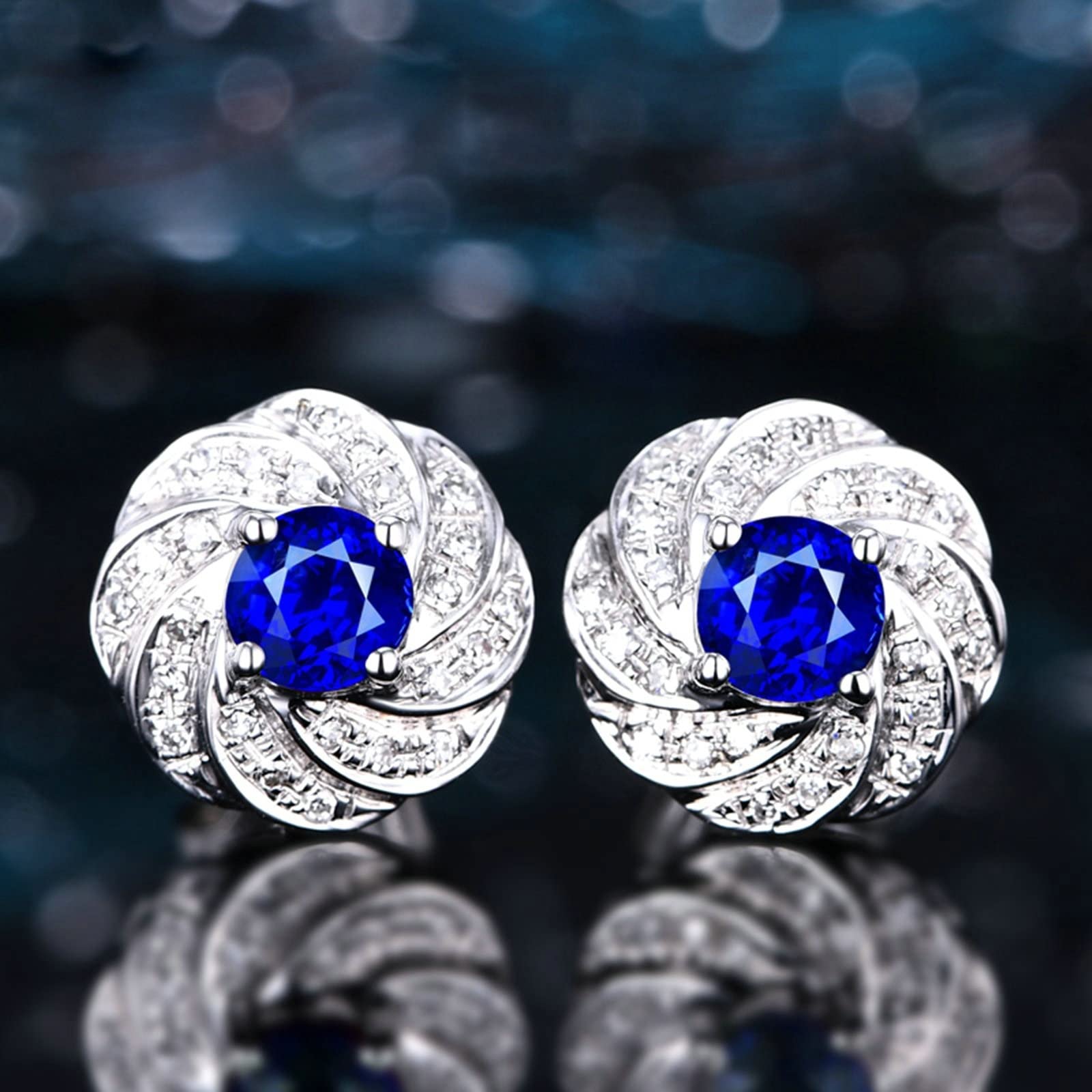 Pendientes de oro real para mujer de 18 quilates Au750 de oro blanco de 0,72 ct, creado en laboratorio, zafiro con diseño trenzado, oro de 18 quilates, colección de oro auténtico, Oro blanco