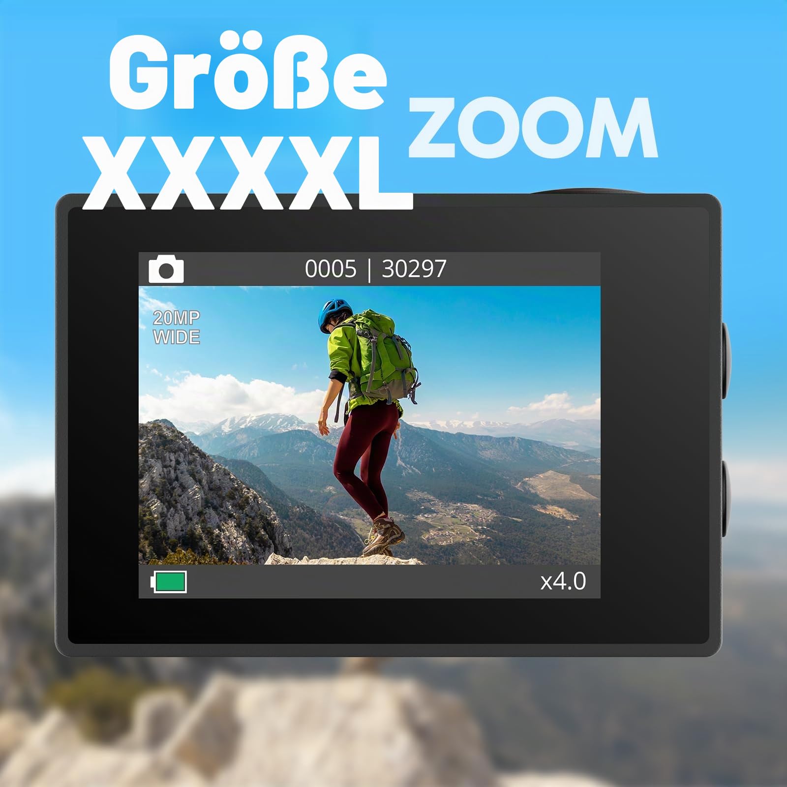 AKASO EK7000 Action Cam 4 K WiFi Wasserdicht 30 m mit Karte 64 GB, Unterwasserkamera WiFi 20 MP, externes Mikrofon, Fernbedienung, 2 Batterien 1050 mAh, Sportzubehör