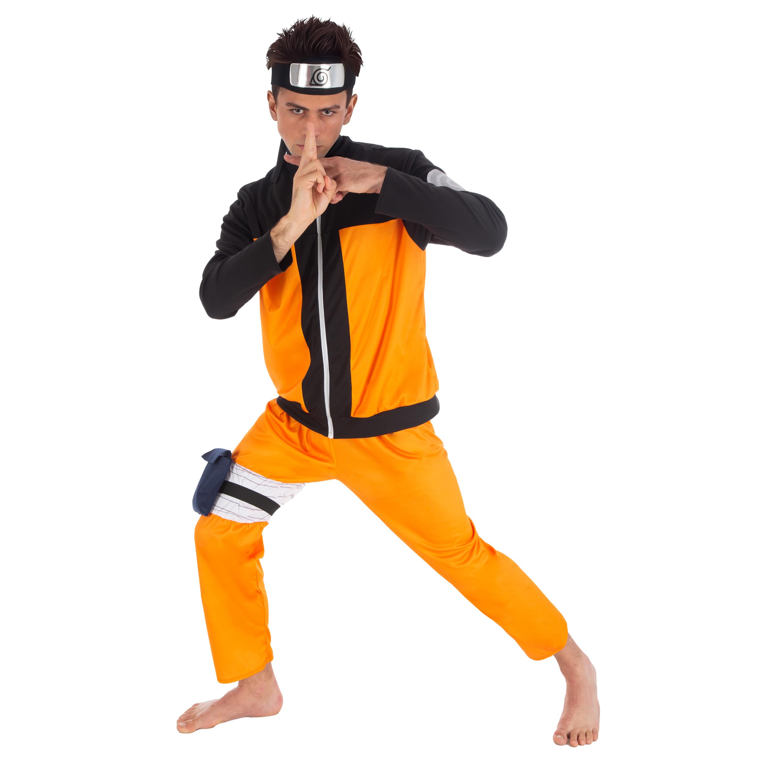 Chaks - Disfraz de Naruto para hombre, traje oficial de Naruto, 5 piezas, camiseta, pantalones y accesorios, carnaval, Comic Con y cosplay