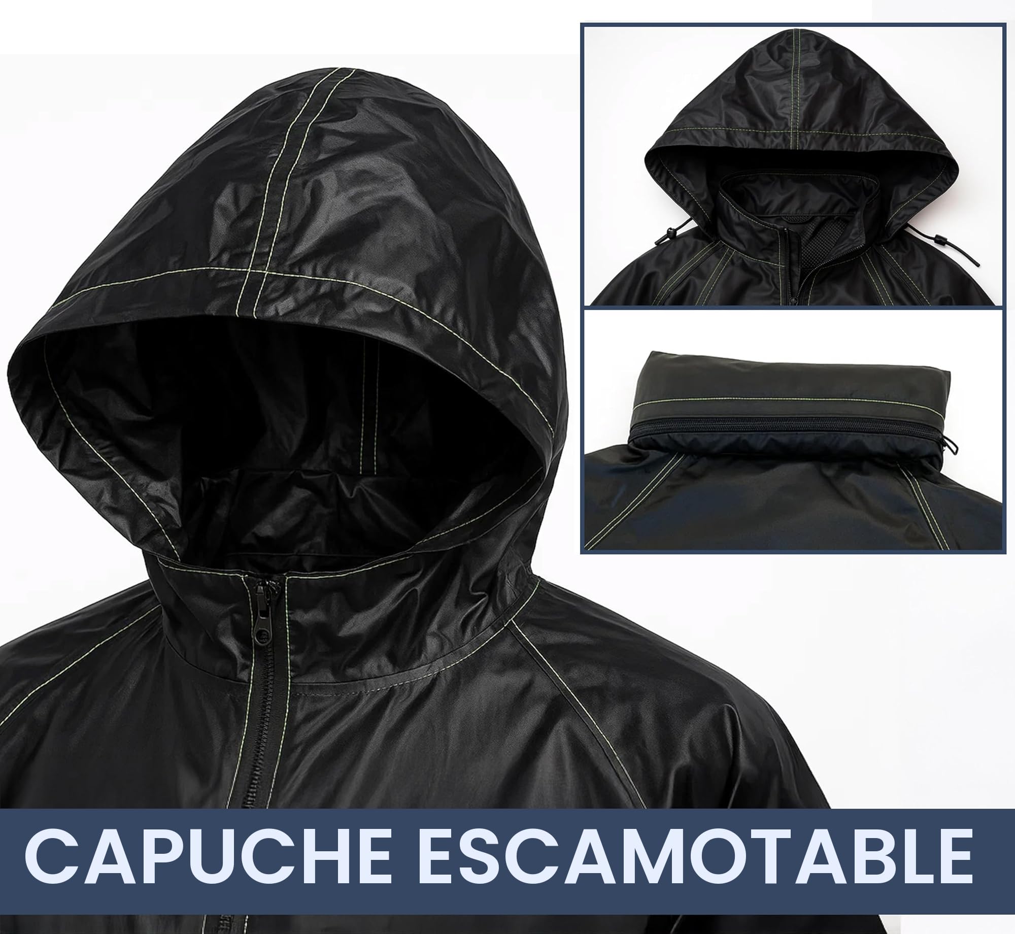 Auto Accessori Lupex Combinaison de moto imperméable anti-pluie coupe-vent, couleur noire, avec sac, ensemble complet veste et pantalon de pluie avec capuche escamotable, disponible en plusieurs