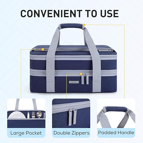 Miniatura 4 de TOURIT Cazuela aislada de dos pisos para alimentos calientes o fríos, transportador térmico expandible de alimentos para comidas de picnic, fiestas