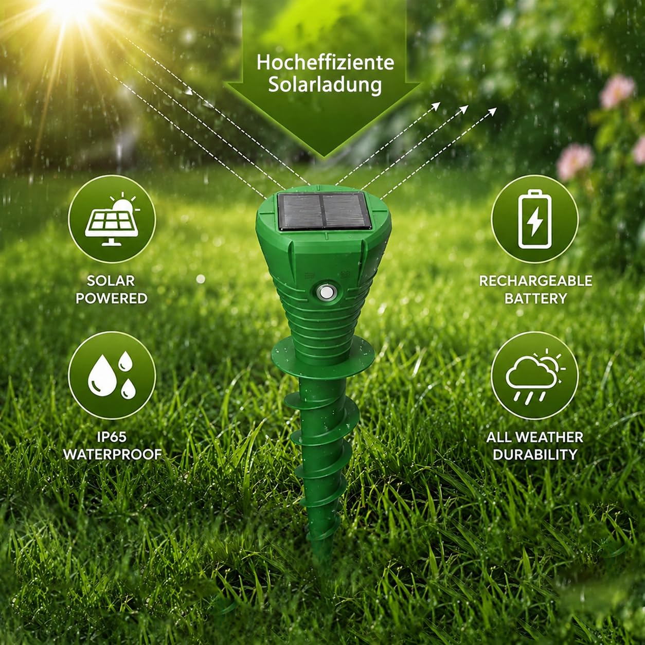 Maulwurf Vertreiber Solar 4er Pack – Maulwurfschreck mit Ultraschall & Vibration gegen Maulwürfe und Wühlmäuse, Solarbetrieb, IP65 Wetterfest & Tierfreundlich für Garten, Rasen und Beete