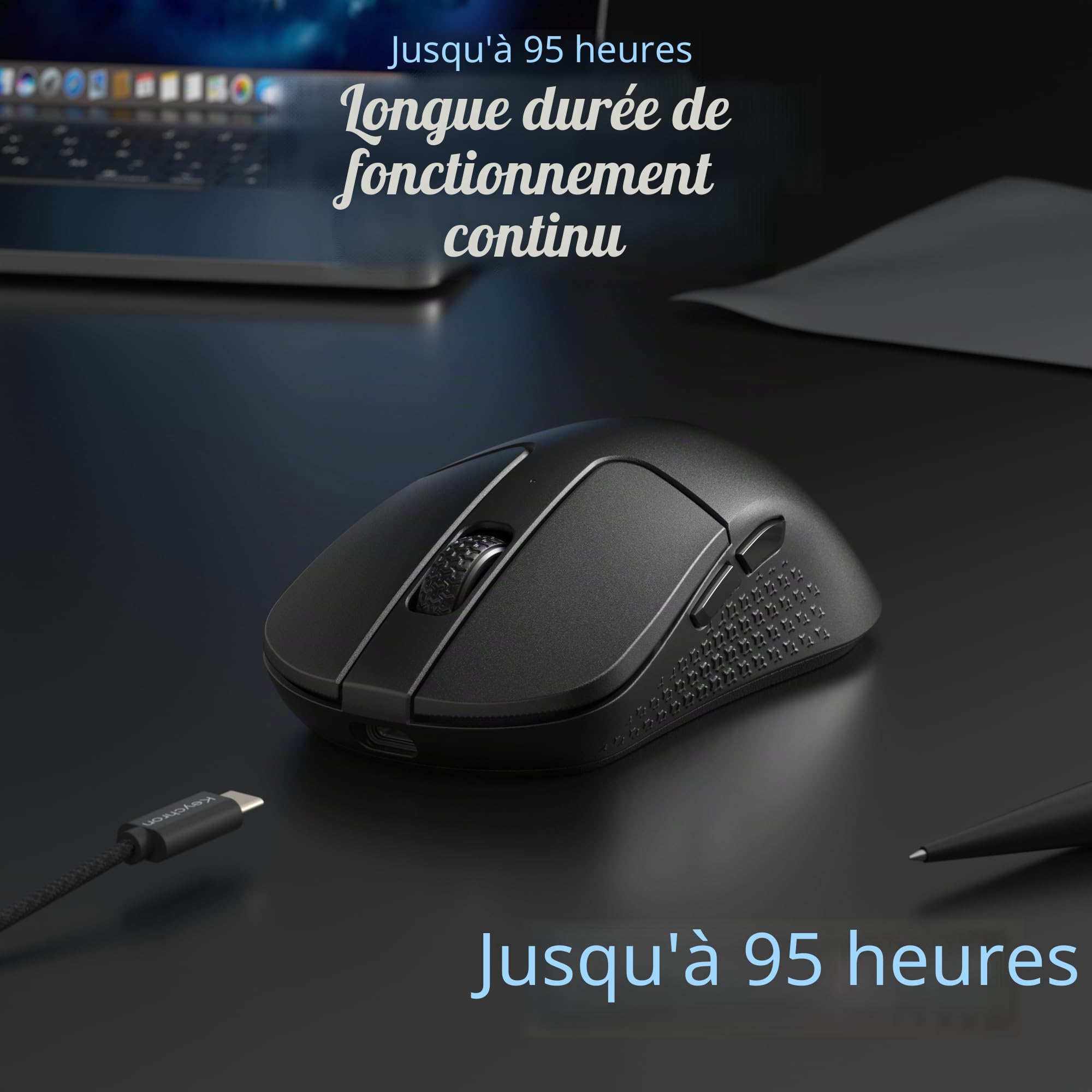 Keychron M3 Souris Optique sans Fil, 2.4GHz/Bluetooth 5.2/, 1000 Hz, Programmable avec Launcher, PixArt 3311, jusqu'à 12000 DPI/300 IPS, Léger et Ergonomique pour Windows, Mac et Linux - Noir