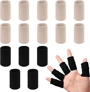 20 PCS Finger Sleeves Protectors, Sport Finger Splints Thumb Brace Support Finger Brace Elastic Thumb Sleeves for Relieving Pain Arthritis Trigger Finger(Black, light skin tone)