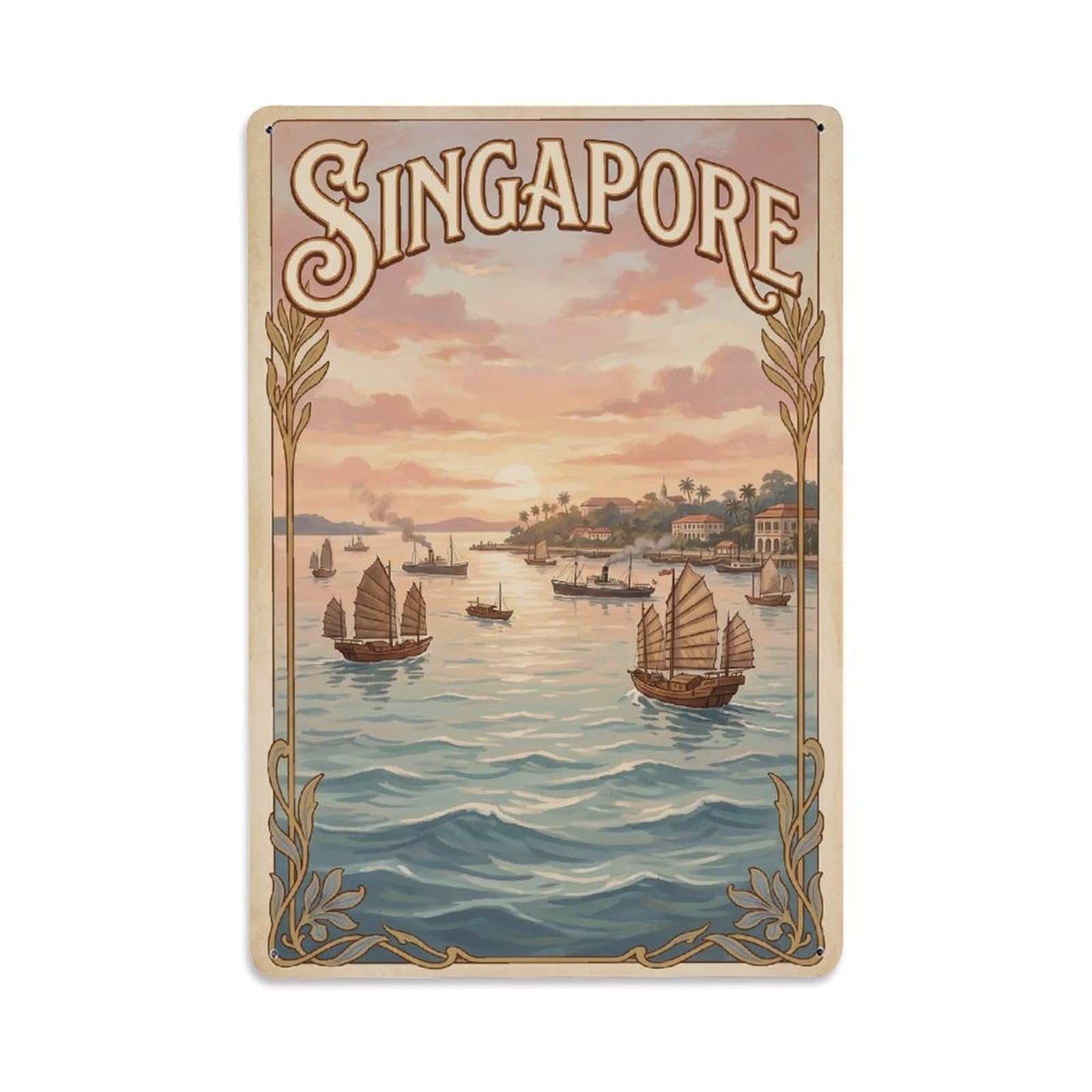 Gead 8X12inch Style Vintage Travel Singapore Bay Metal Tin Sign