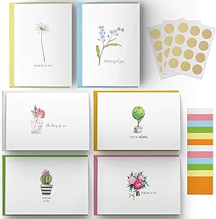 Dessie 30 Thinking of You Cards With Envelopes. 30 4x6 Inch Note Cards with Envelopes - Blank Inside with 6 Unique Floral Designs. White & Colorful Envelopes and Gold Seals In Sturdy Storage Box
