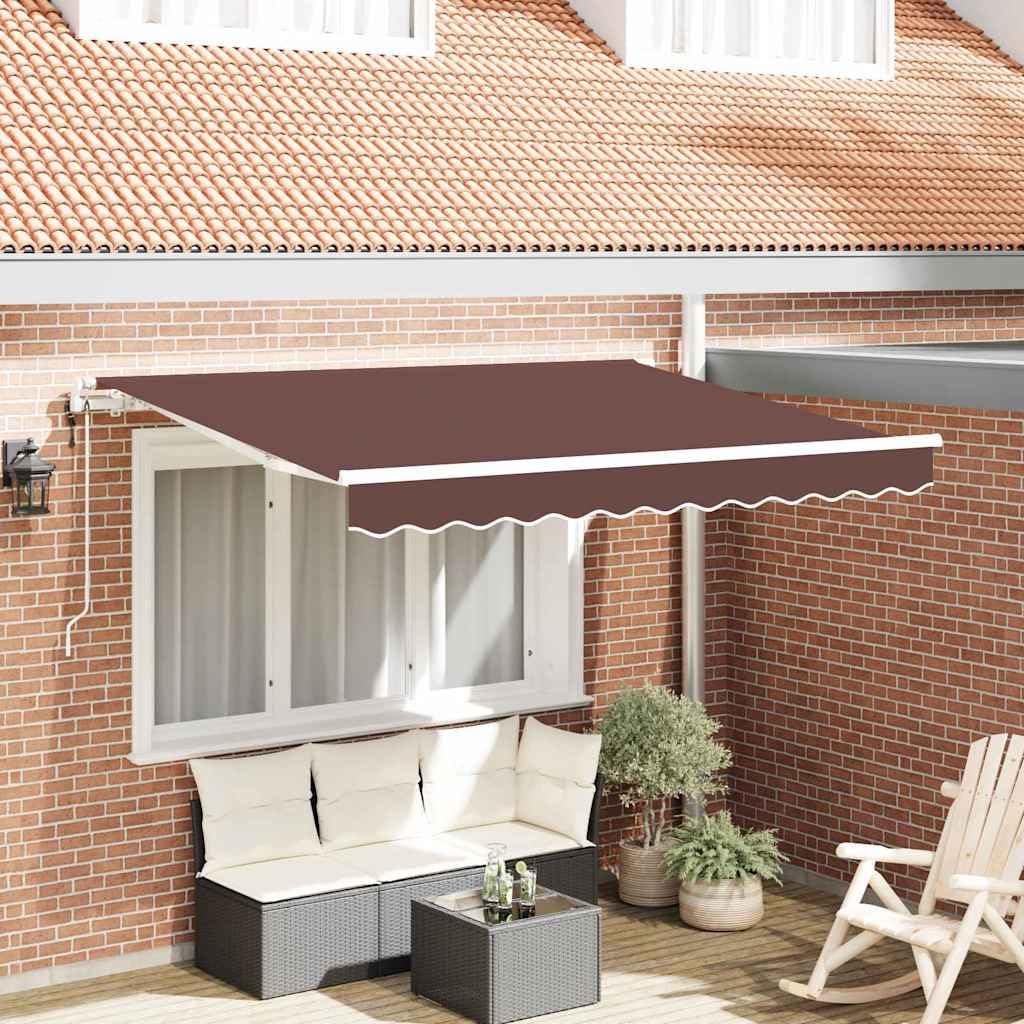 Toldo retráctil de 350 x 200 cm marrón con brazo articulado con mando a distancia, toldo retráctil de tela y aluminio, protección solar para jardín, terraza y balcón