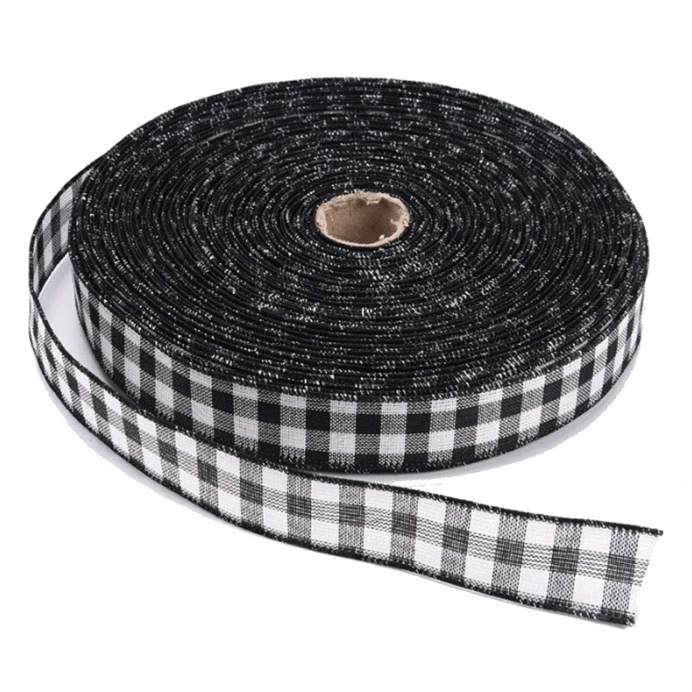 BoBofly50 Yards Gingham Ribbon Wide Ribbon Taffeta Plaid Ribbon for DIY Craft Party Gift Christmas Supplies (3/8" Wide, Black White)