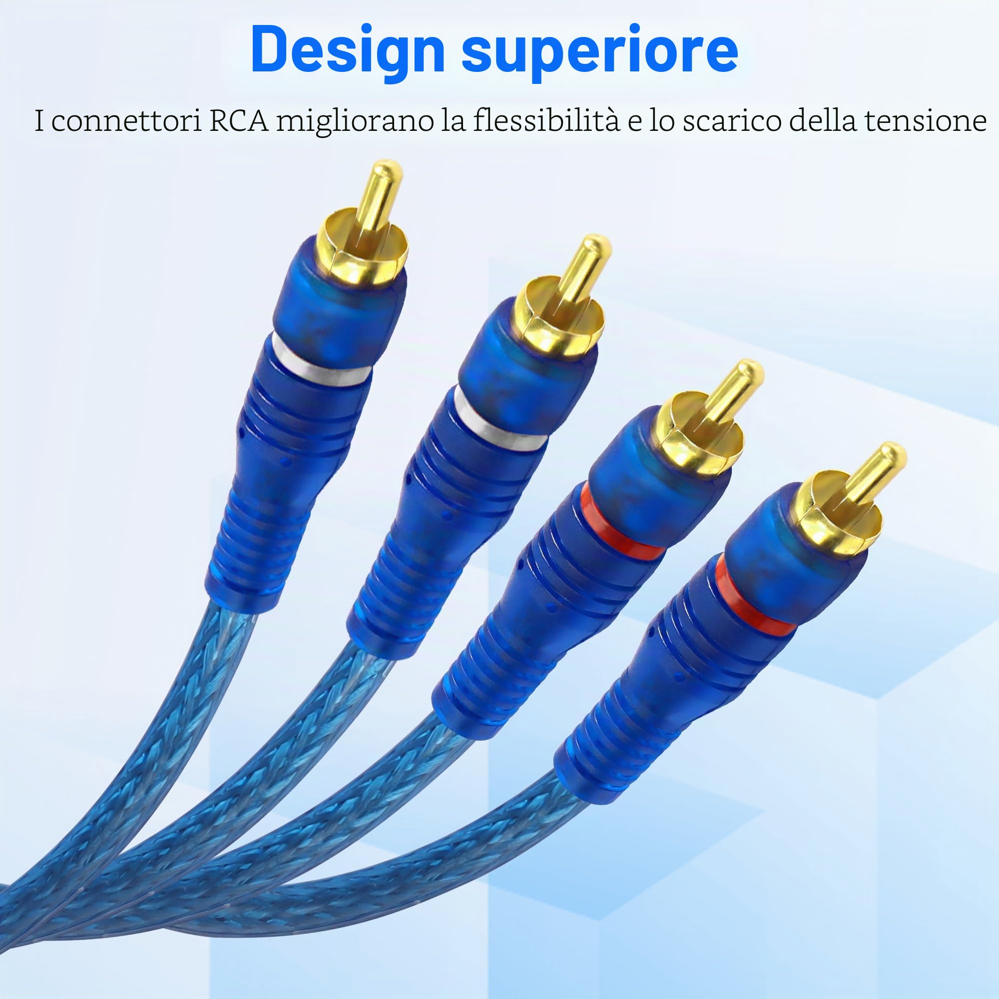 MEIRIYFA 4 Canali RCA Car Audio Interconnect Cavo, 2 Canali a 4 Canali RCA Car Audio Y Splitter Adattatore Cavo Twisted Pair OFC Full Schermato con Riduzione del Rumore (5M)