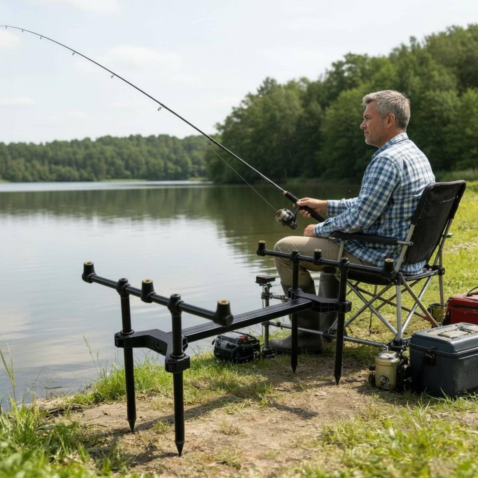 Baoblaze Fishing Rod Stand Portacanna Doppio a Picchetto con Forcella a V Stabilizzante Interfaccia Filettata Universale in Lega di Alluminio Adatto per Pesca da Riva Rive Lacustri Escursioni di Pesca