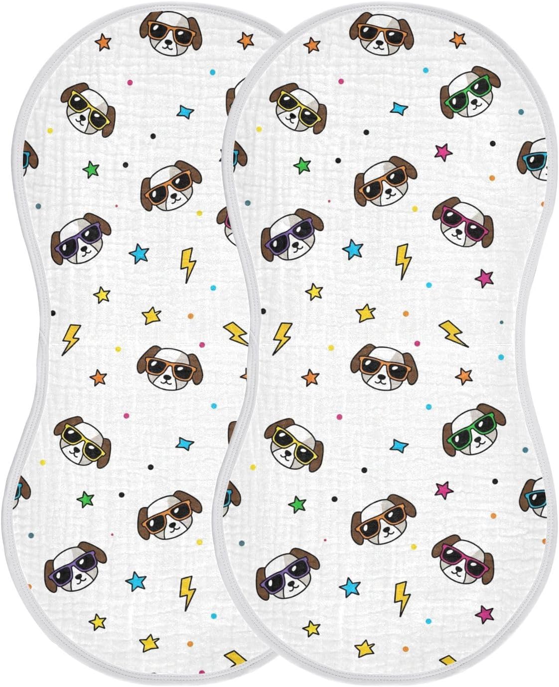 Muslin Burp Cloths Dogs Sunglasses White Print Cotton Baby Burp Cloths 2 Pack Ultra Absorbent and Soft Spit Up Rags for Newborn Boys Girls 22"x11" - Image 1 of 6