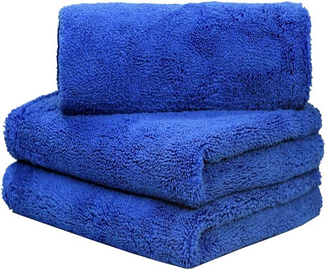 LIRITE Microfibre Car Cleaning Cloths Car Drying Towels Microfiber Cloth Car Wash Cloths for Polishing Washing Waxingand Detailing 380gsm 16 x 24inch, 3 Pack (Blue, 24x16inch)