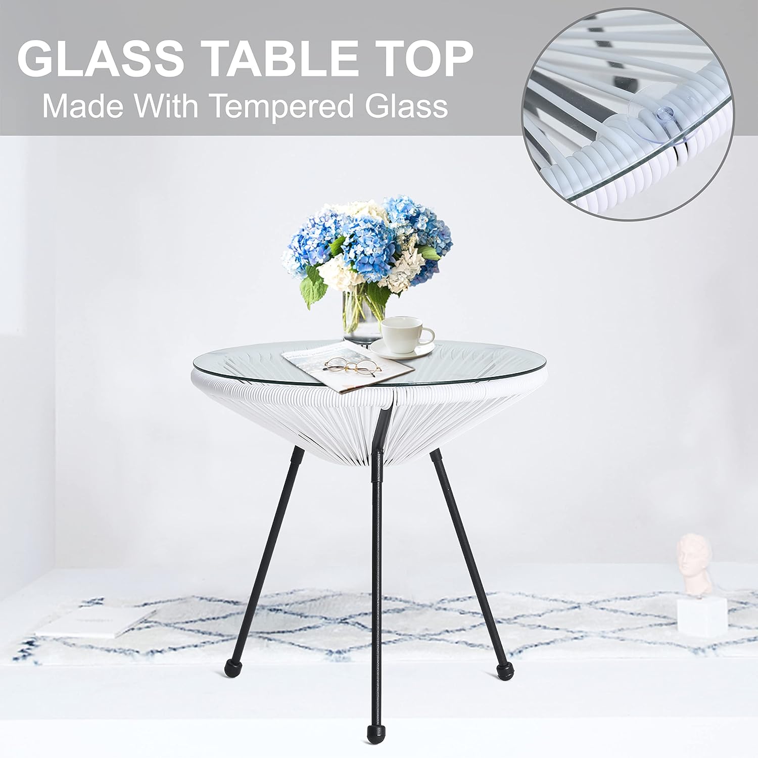 ABCCANOPY 3-Piece Patio Furniture Set,Acapulco Chair Conversation Bistro Set, Indoor&Outdoor All-Weather Patio Furniture Sets with Glass Top Table