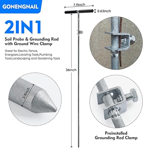 Miniatura 3 de Sonda de suelo 2 en 1 y varilla de tierra con abrazadera de cable de tierra, ideal para valla eléctrica, energizadores, herramientas de