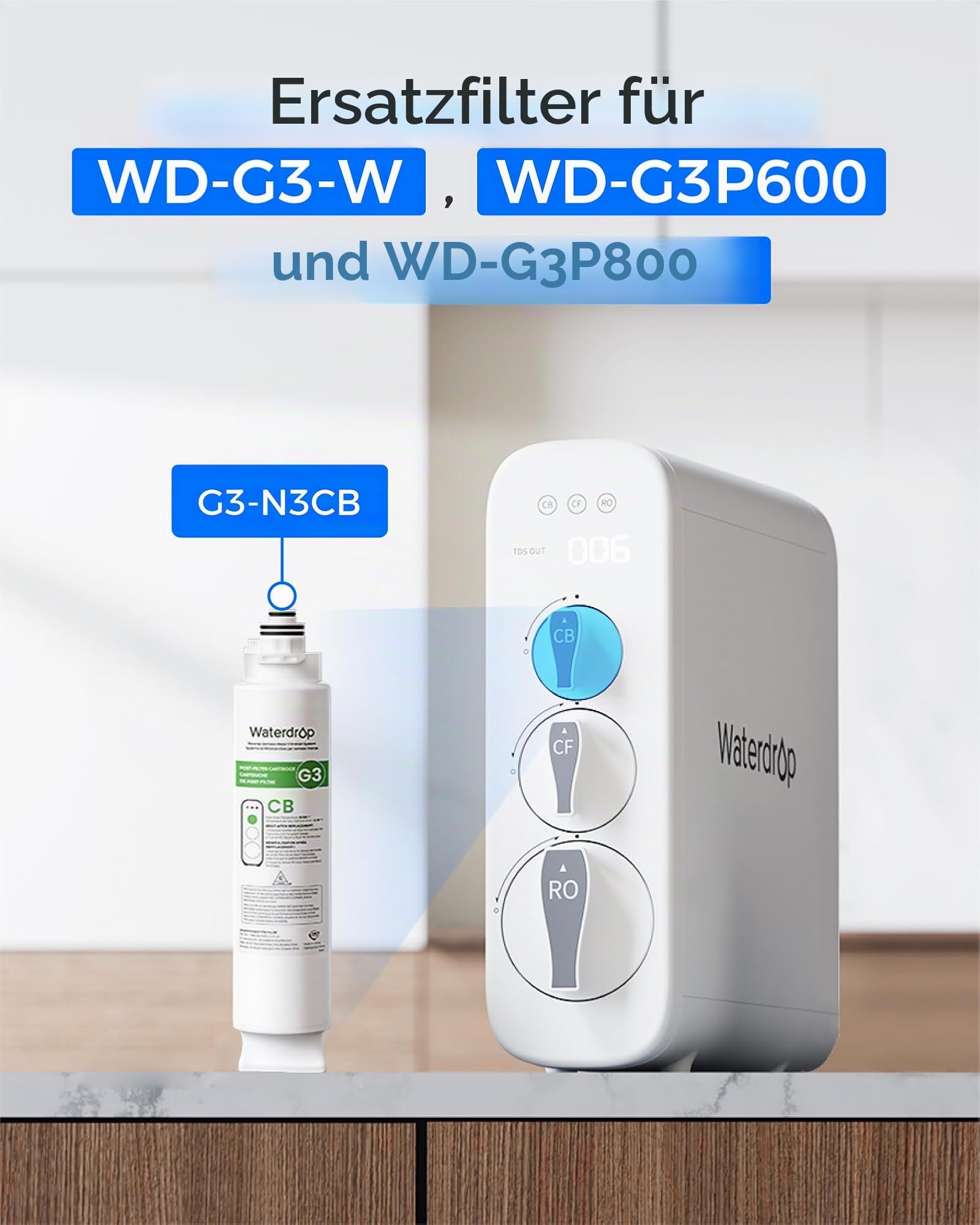 Waterdrop WD-G3-N3CB Filter, 1 Jahr Lebensdauer, Ersatz für WD-G3-W Umkehrosmose-System